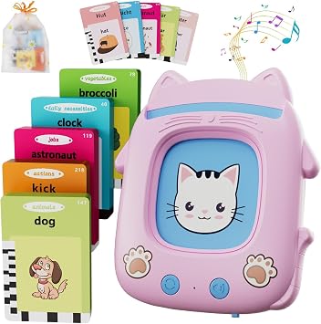 Talking Flash Cards for Toddlers 3 4 5 Year Olds, Montessori Language Learning with 224 Words, Autism Sensory Toys, Speech Therapy Toys for Boys to Learn Alphabet Number Color ShapesPink