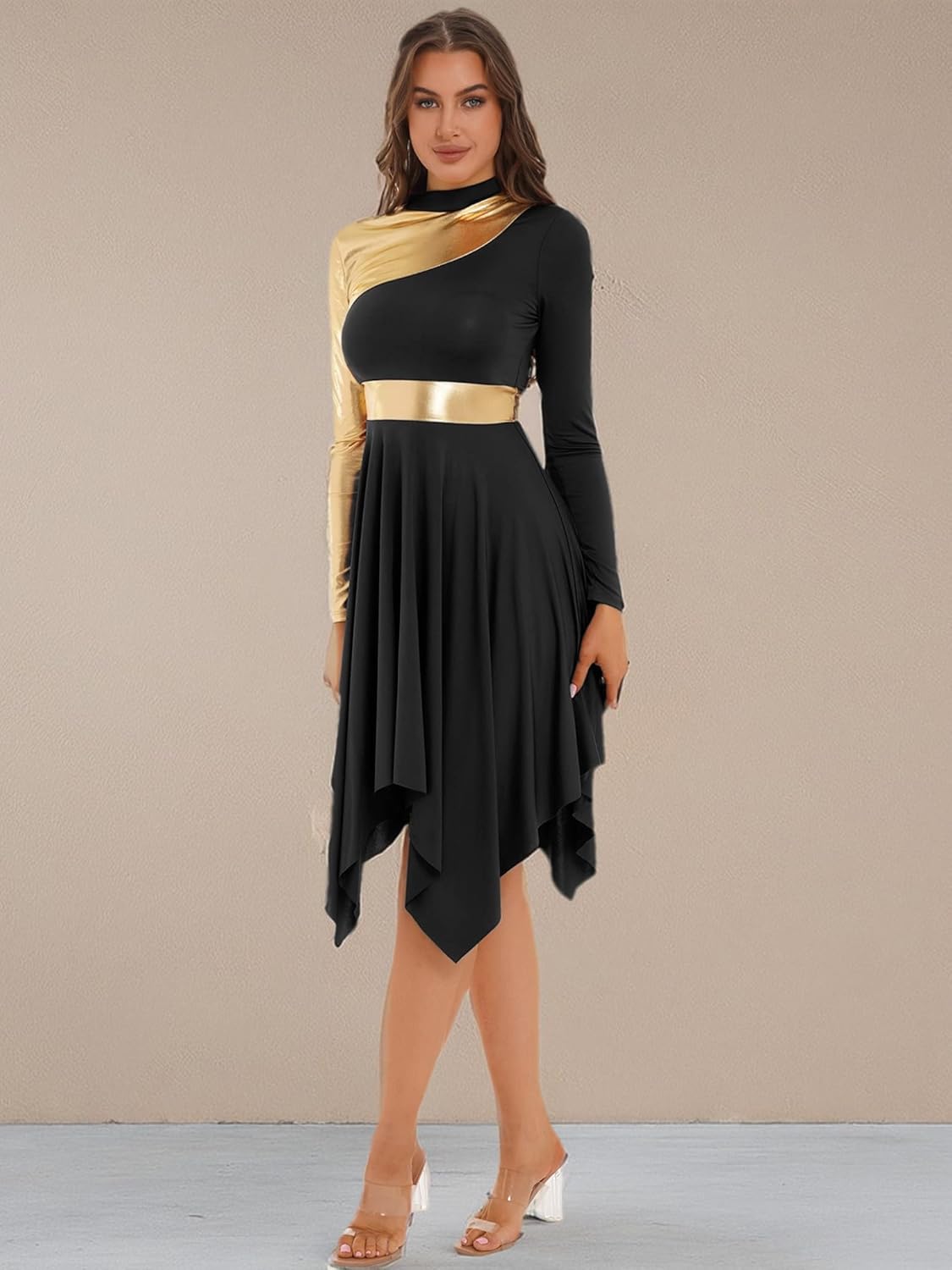 Womens Color Block Praise Liturgical Dancewear Tunic Sleeveless Irregular Hem Lyrical Dance Dress - Image 7