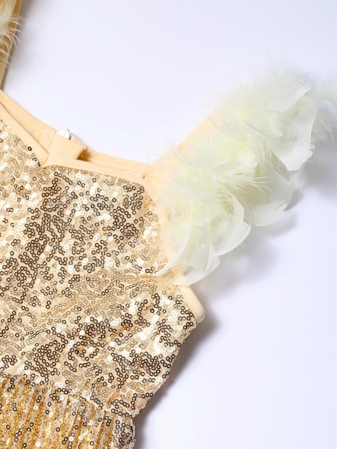 WELAKEN Girls Sparkly Sequin Dress Feather Strap Pleated Twirl Party Formal Dress - Image 8