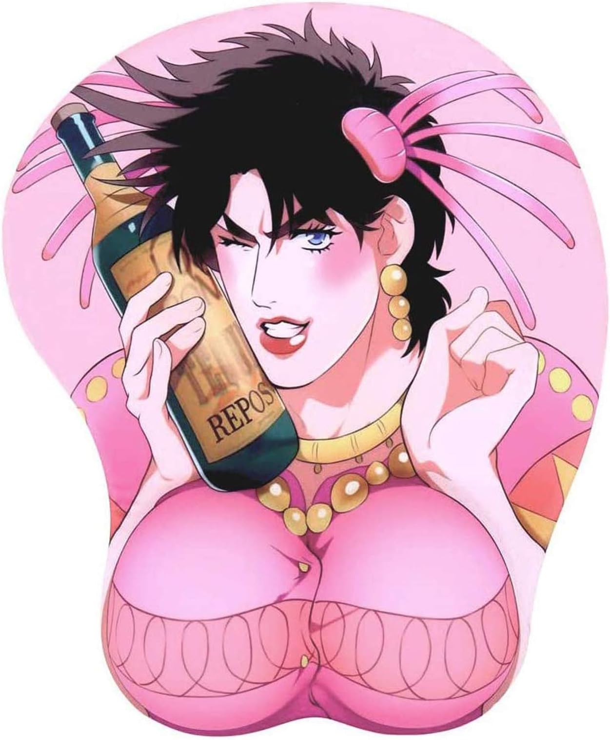 LNIUB Joseph Joestar 3D Wrist Rest JoJo's Mouse Pad Mat Pink Bizarre Adventure Mousepad for Laptop PC 10.2"x8.5"