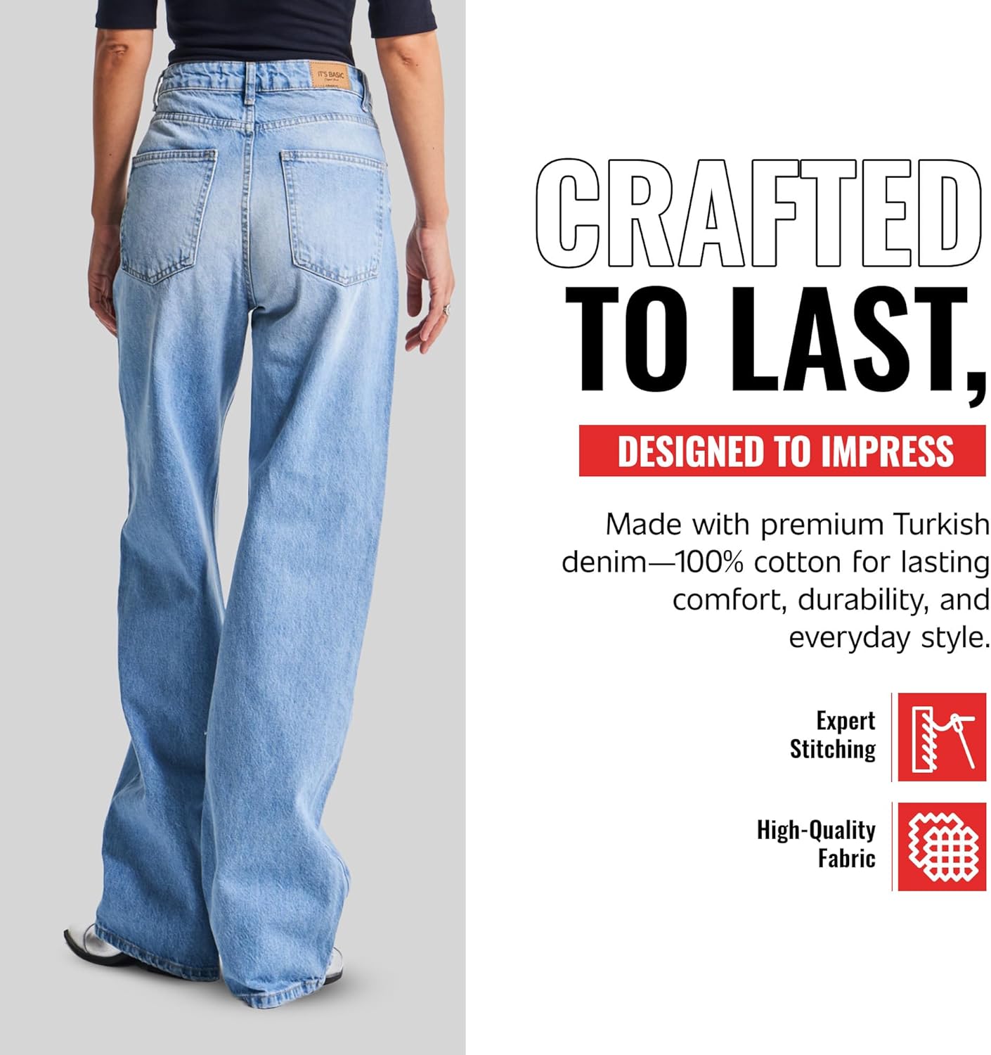 IT'S BASIC Straight Wide Leg Jeans for Women High Waisted, Relaxed Fit Trendy Womens Jeans Loose Denim Pants, Stonewashed - Image 5