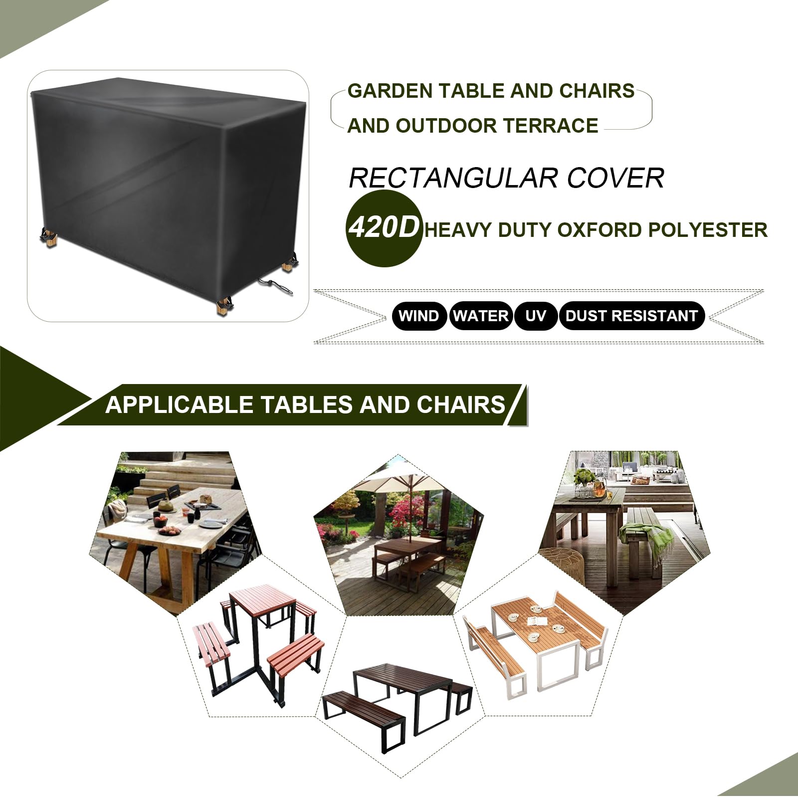 Coperture per Mobili da Giardino 90x60x80cm,420D Oxford Copertura Tavolo Sedie Esterno Impermeabile,Telo Copri Protezione Set Giardino Quadrato,Copertura da Tavolo da Giardino,Nero