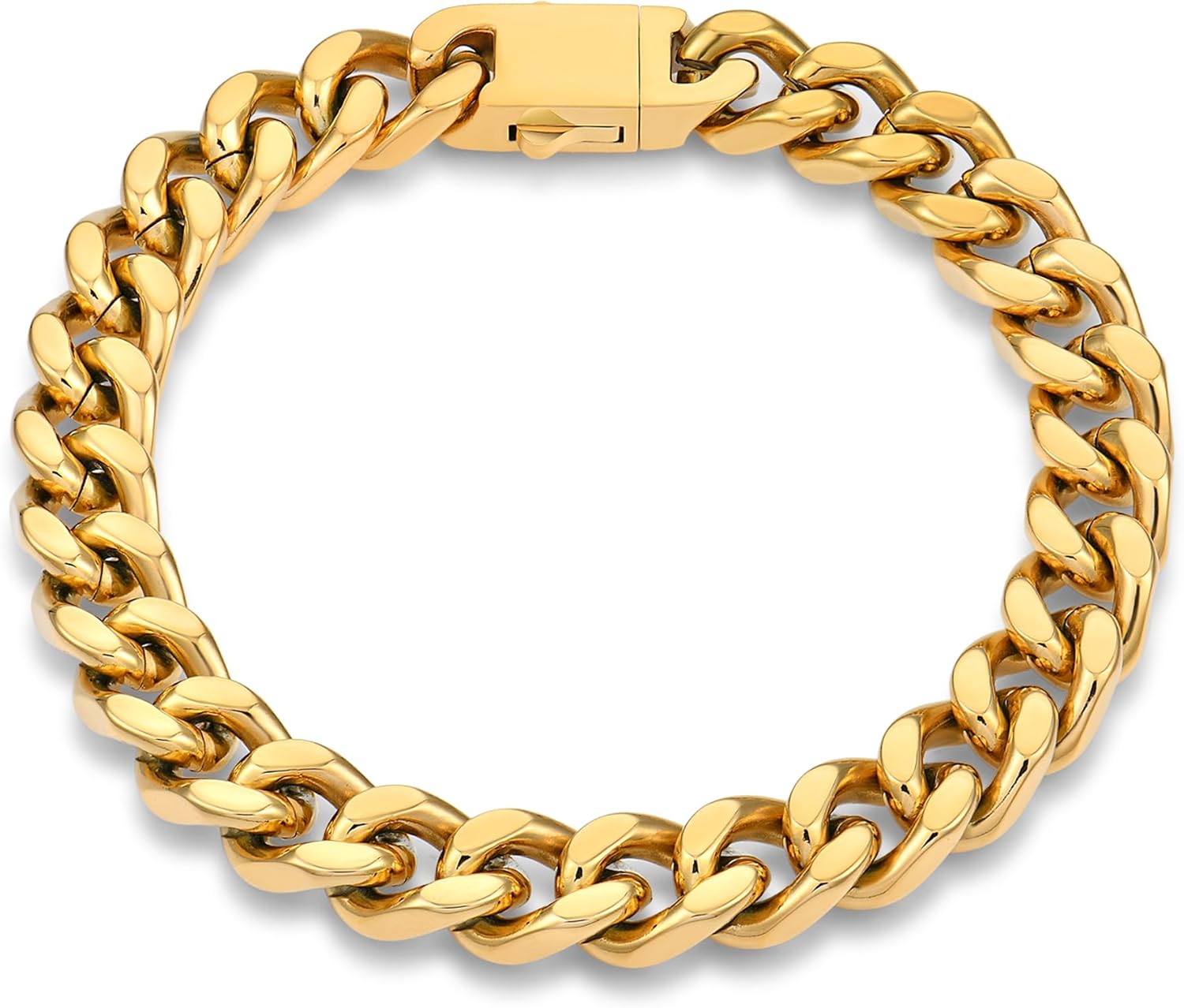 YL Miami Cuban Link Chain Bracelet Solid Stainless Steel, Real 18K Gold/Black Rhodium Filled Punk Wrist for Men Women, Upgrade Buckle Clasp