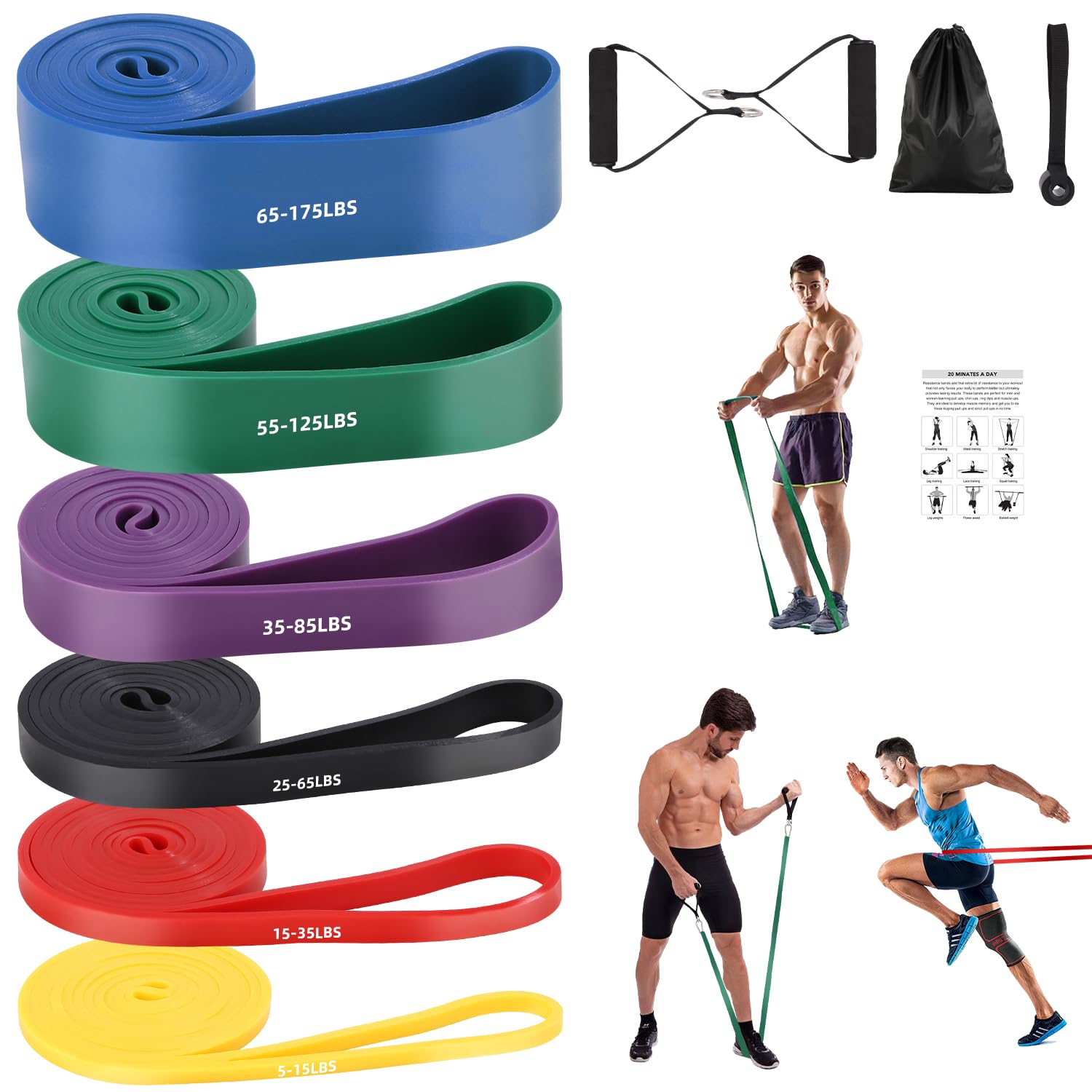Fitness Elastikbänder mit 6 Widerstandsstufen, Widerstandsband Set mit Türanker, Fitnessbänder Widerstandsbänder, Fitnessbänder für Yoga, Pilates, Klimmzughilfe, Training, Physiotherapie