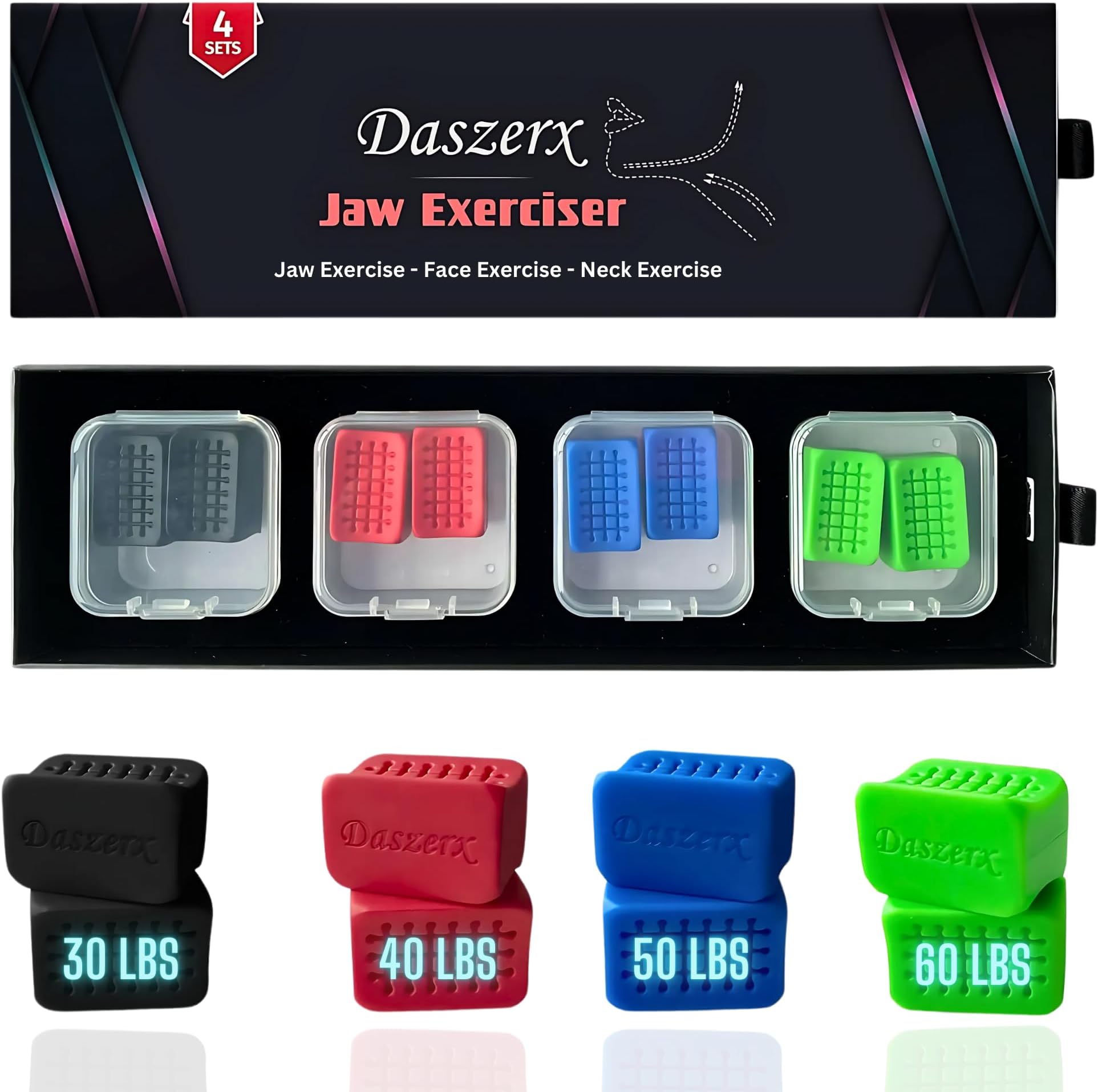 Premium Jaw Exerciser for Men & Women | 3 Resistance Levels, Silicone Jaw Trainer | Strengthen Jaw, Face & Neck Muscles, Reduce Stress & Cravings, Enhance Jawline & Chewing Power