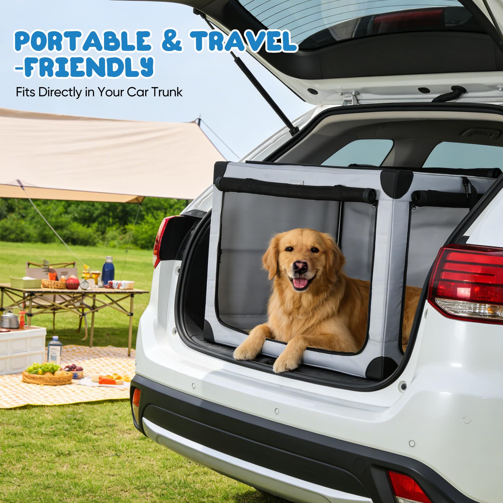 Transportín para Perros Plegable, 81.5 x 59 x 59 cm, para Perros Medianos | Capacidad Hasta 30kg, Ventanas de Malla, Tejido Resistente al Agua, Incluye Almohadilla Suave, Ideal para Viaje, Coche y Casa