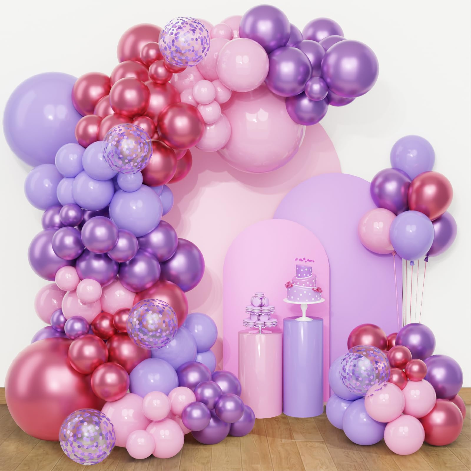 QIFU Pink And Purple Balloon Arch Kit-108pcs Pink And Purple Lilac Balloons Arch with Metallic Ballon, Helium Kpop Balloons For Princess Women Girls Kpop Birthday Decorations Wedding Baby Shower