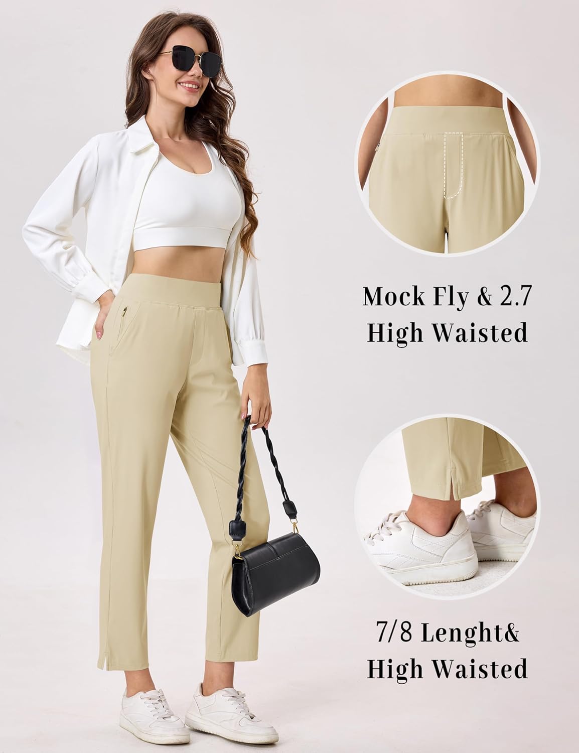 MAGCOMSEN Womens Golf Pants UPF 50+ High Waisted Stretch 7/8 Ankle Dress Work Casual Slack Summer Travel Pants 5 Pockets