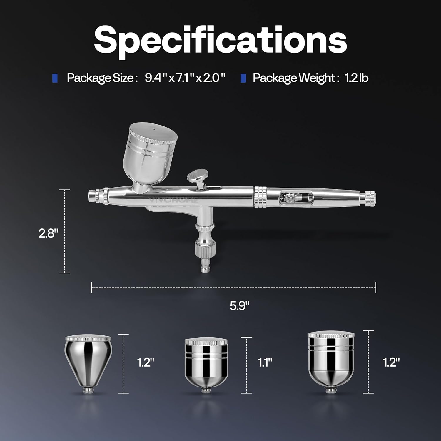 VIVOHOME Airbrush Gun with 3 Nozzle (0.2/0.35/0.5mm) and 5 Cups and Hose with Quick Coupler, Air Brush Guns for Painting with Self-Centring Plug-in Nozzle, Gravity Feed Airbrush Kit for Nail, Model - Image 7