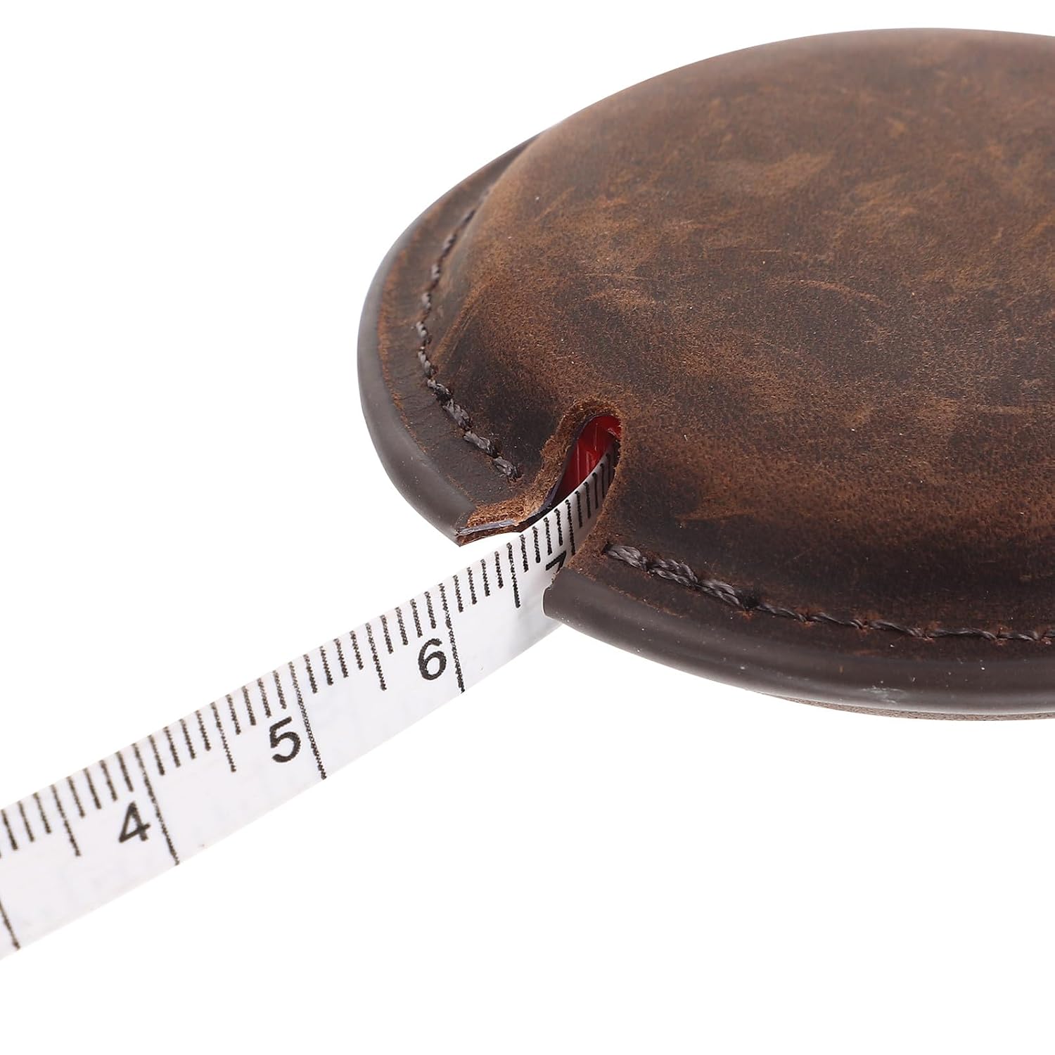 Mini Retractable Vintage Tape Measure, Sewing Measuring Tape Accessory in Crazy Horse Brown, Lightweight Tailor Tool for Home Sewing and Body Measurement