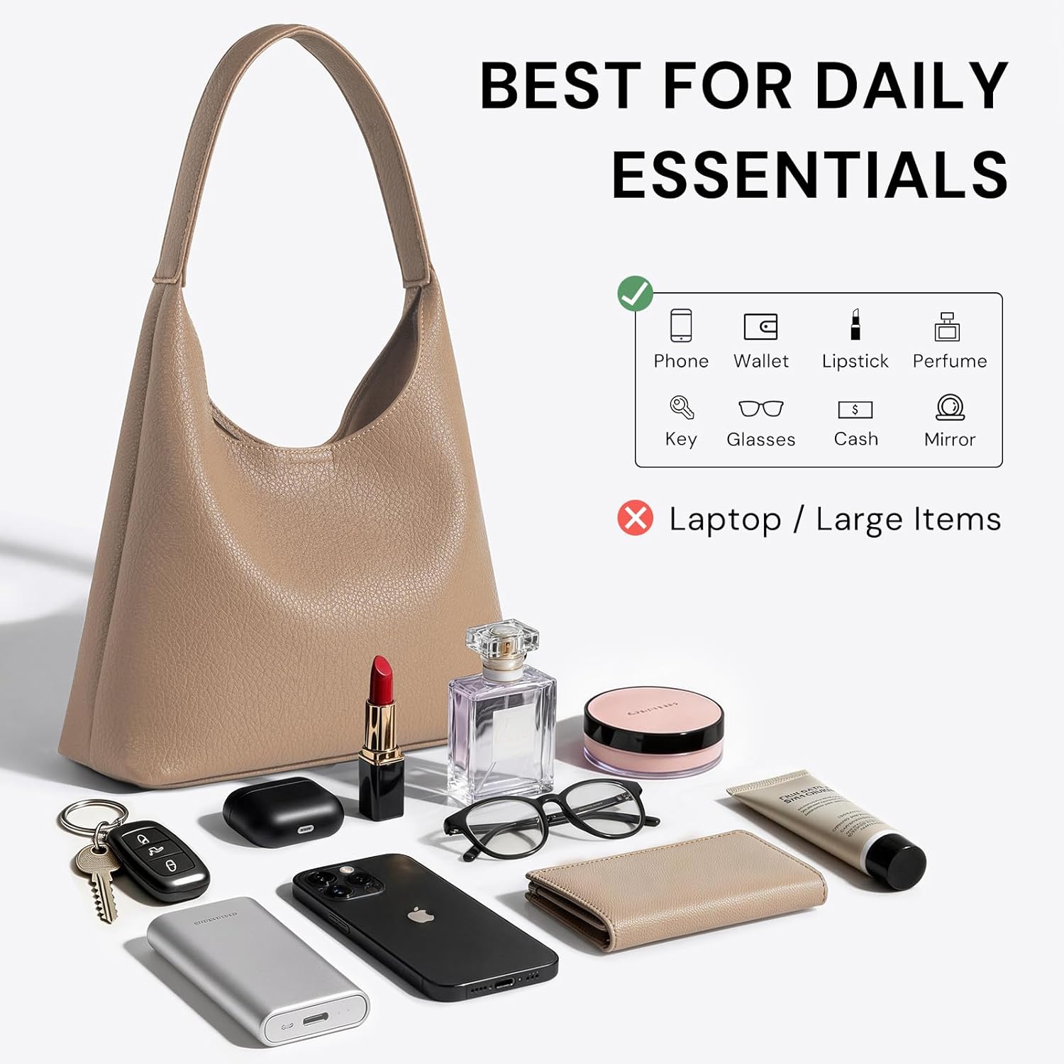 Hobo Bags for Women, Small Slouchy Hobo Purse, Soft Vegan Leather Shoulder Bag Trendy Everyday Tote Handbag, 11'' (28cm)
