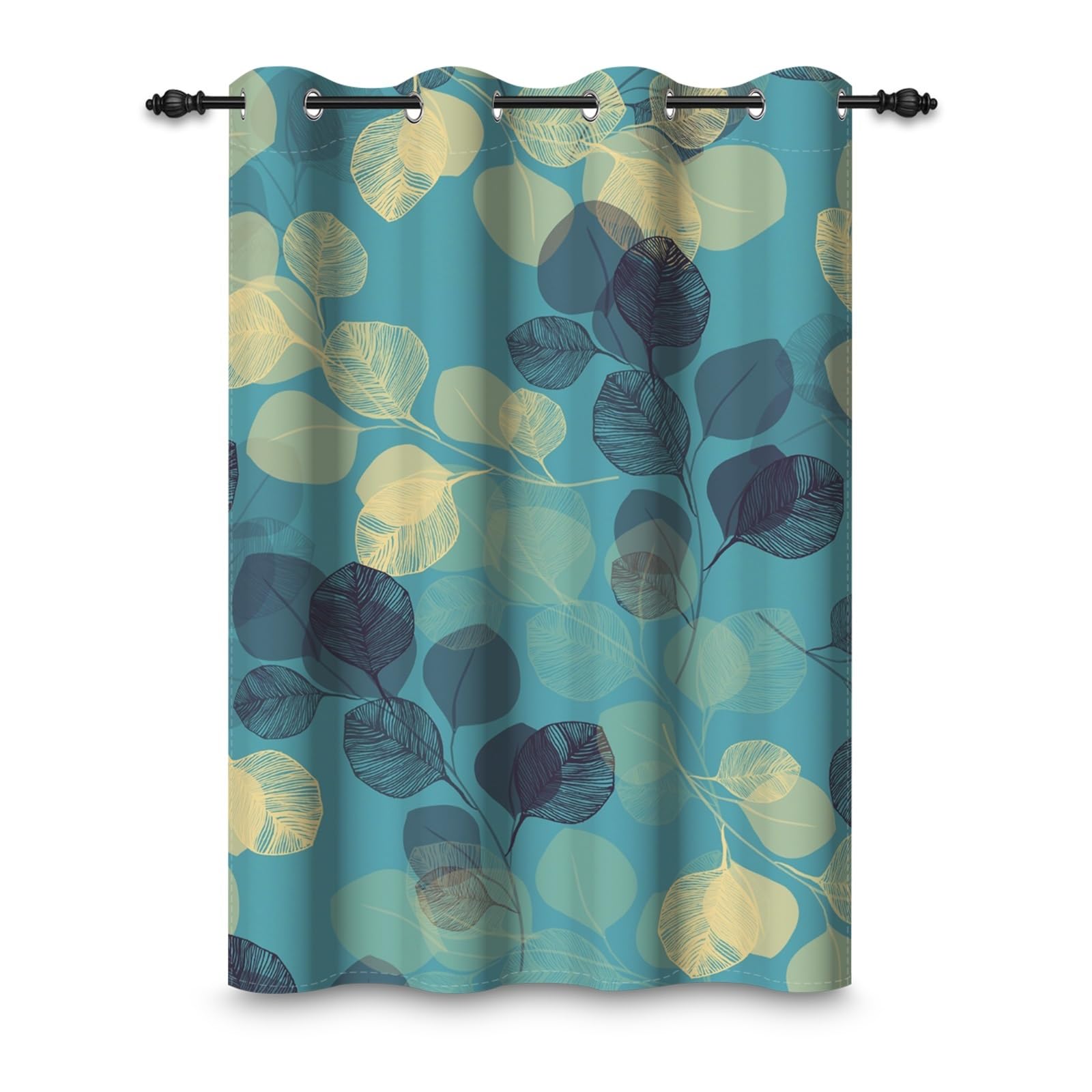 ggaimwf 52"x 84" Leaf Eyelet Curtain Ginkgo Leaves Botanical Elegant Art Pattern Insulated Thermal Grommet Blackout Window Drapes for Living Room Bedroom Dining Room Home Office,1 Single Panel