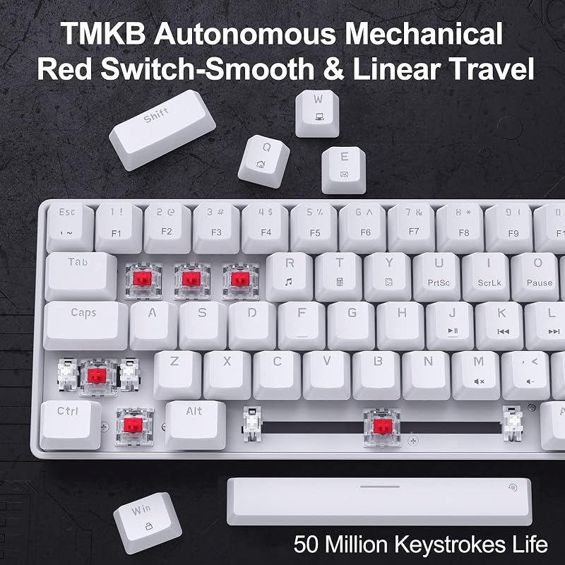 Dierya T68se Mechanikus Gamer Billentyűzet, 68 Gombos Kompakt Kialakítás, Lineáris Piros Kapcsolók, 19 Háttérvilágítási Mód, USB-C, Windows