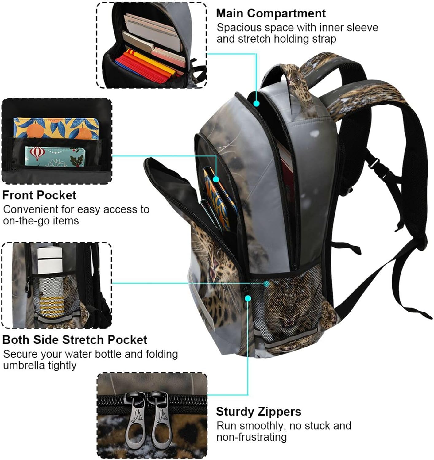 ALAZA Snow Cheetah Leopard Backpacks Travel Laptop Daypack School Book Bag for Men Women Teens Kids