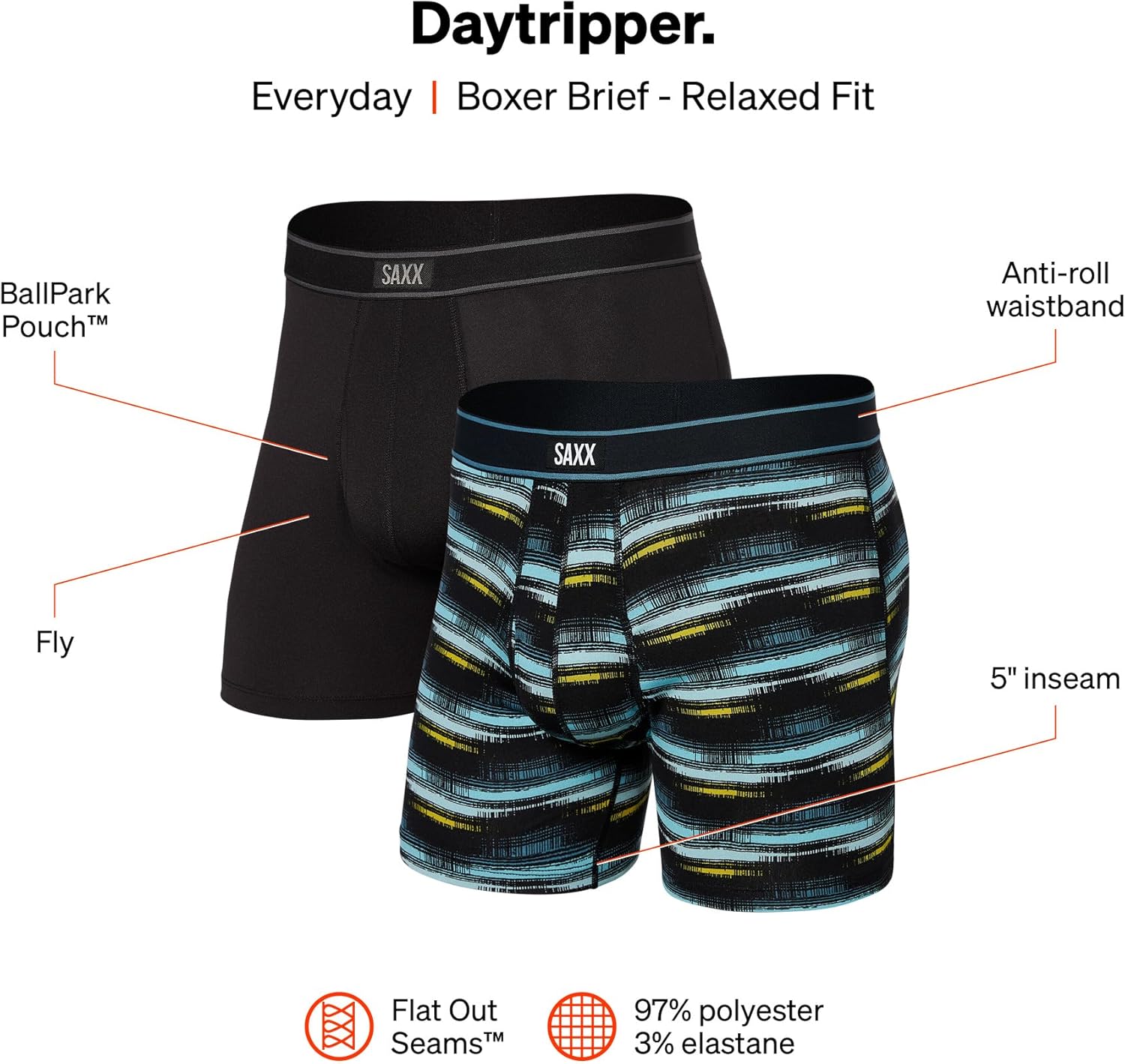 SAXX Underwear Co. Men's Daytripper Comfort Stretch Boxer Brief Fly 2-Pack - Image 6