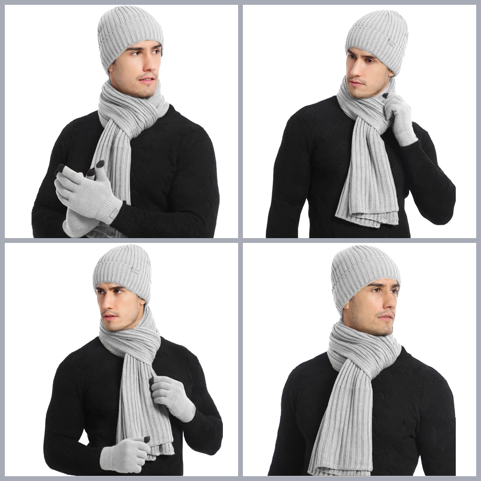 Ensemble de 3 pièces d'hiver unisexe avec bonnet, écharpe, gants chauds en tricot pour écran tactile, tenue longue écharpe pour homme et femme