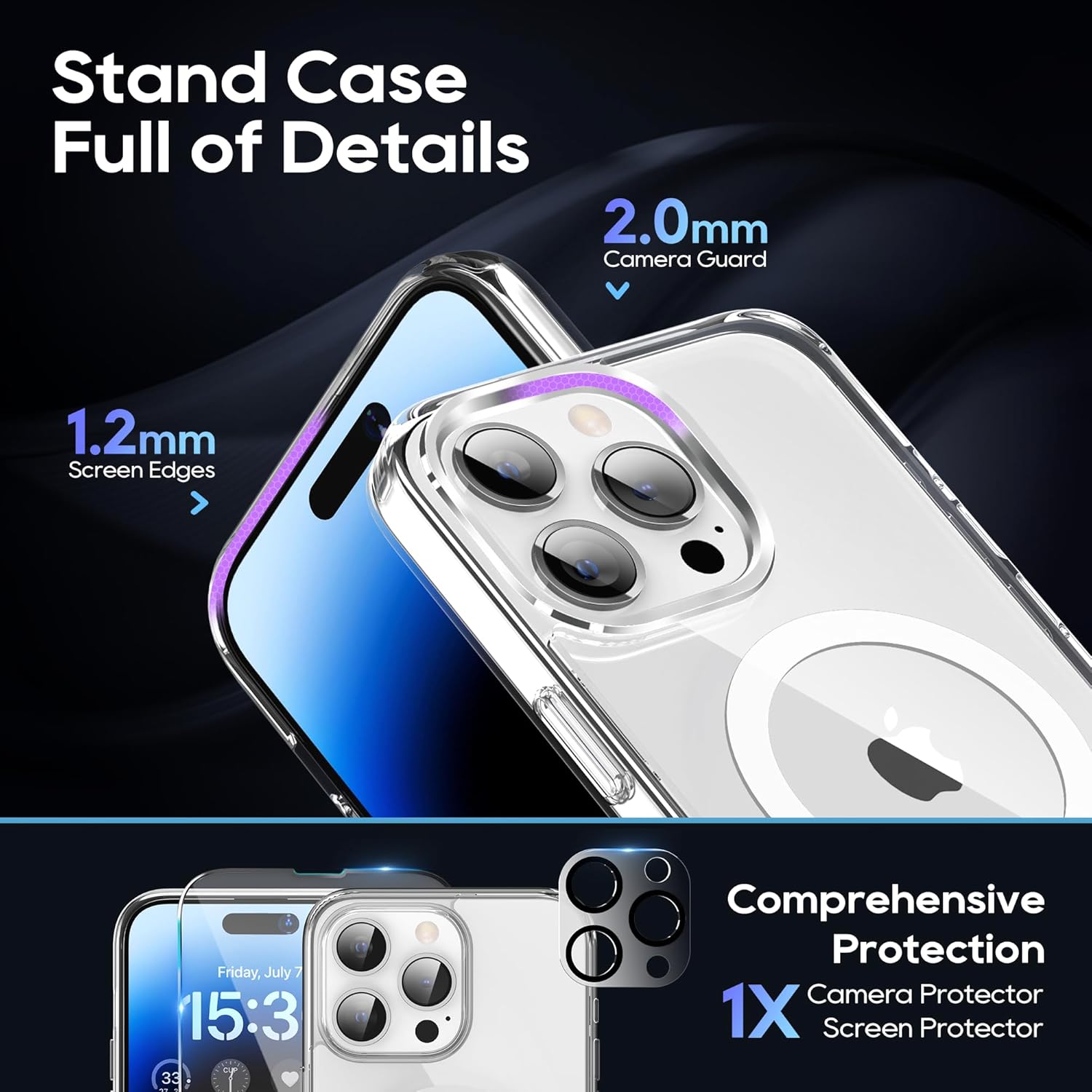 Magnetic Case for iPhone 14 Pro Max Case with Screen Protector, with Slim Kickstand + Camera Protector Compatible with Magsafe Shockproof Crystal Clear Phone Case Cover 6.7-Inch, Clear