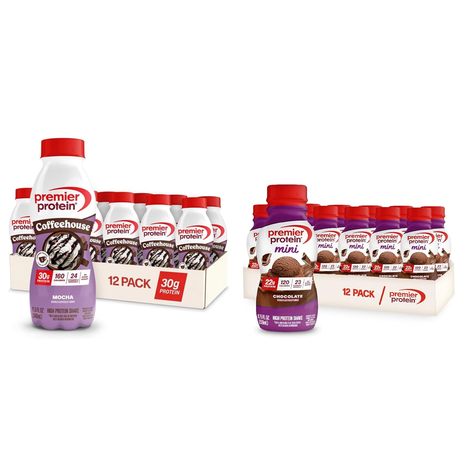 Premier Protein Shake MINIs,Chocolate,22g Protein,120 Calories,No Added Sugar,8.75 fl oz (Packaging May Vary),(Pack of 24)