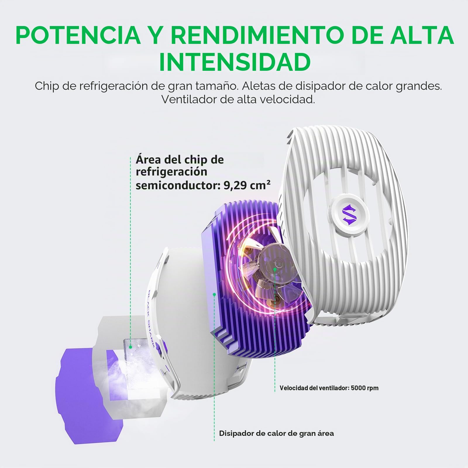 Black Shark Cooler 5 Neo - Ventilador de refrigeración para smartphone con cable, ligero, silencioso, con iluminación RGB (blanco)