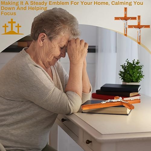 Miniatura 6 de Leinuosen 8 piezas de cruz de pared de crucifijo hecho a mano y cuentas de rosario de madera para colgar en la cruz de Jesús, rosario de madera para