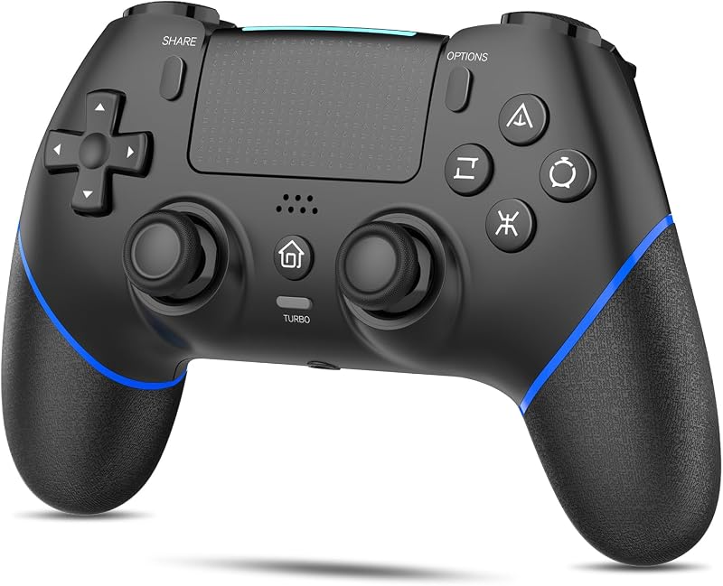 PS4コントローラー【2026年新版·金賞傑作】Onefun ps4 コントローラー 大容量1000mAh Bluetooth無線接続 背面ボタン付き マクロ機能 Turbo自動連射機能 6軸ジャイロセンサー搭載 16時間連続使用 高耐久ボタン イヤホンジャック付き ワイヤレス4コントローラ ー P4/P4 Pro/Slim/PC対応 日本語取扱説明書 (ブラック/ブルー)