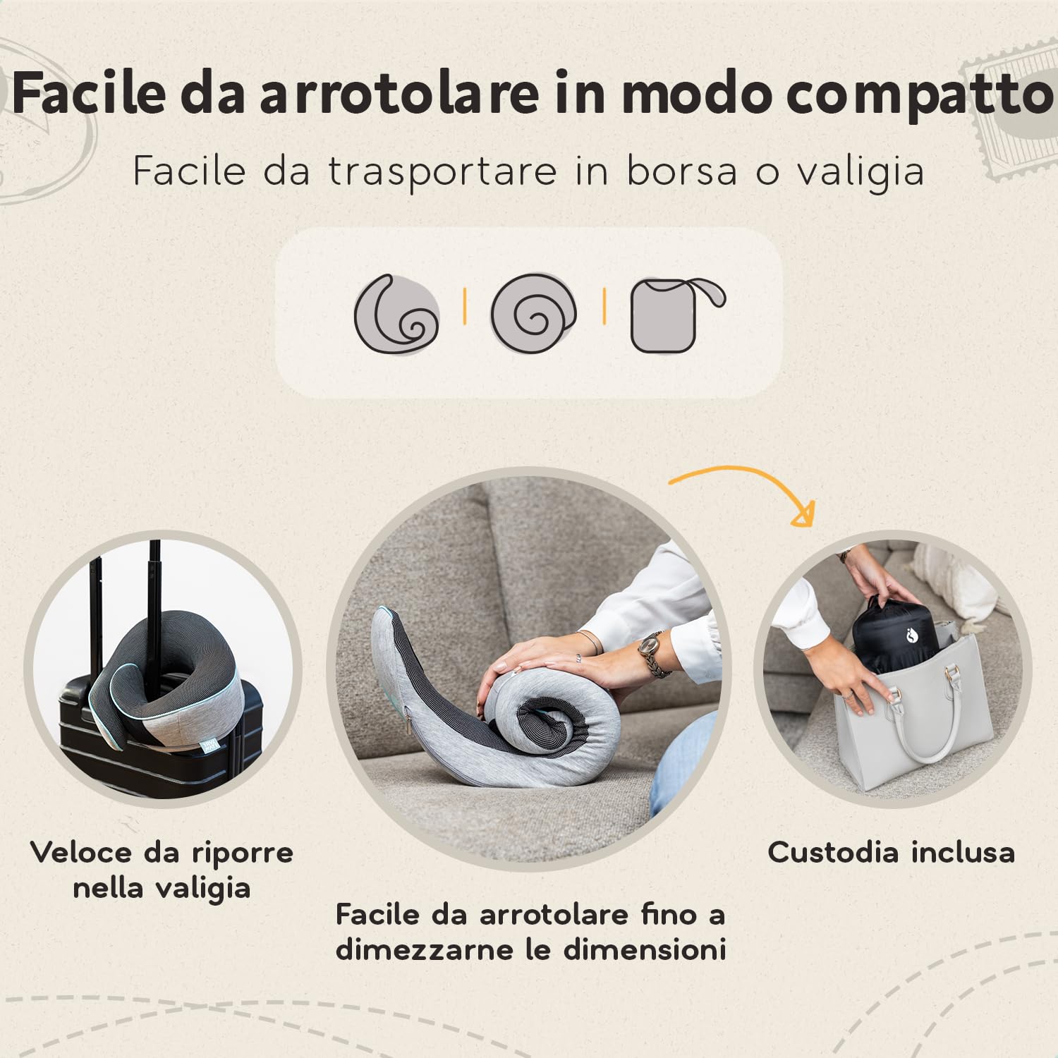 Cuscino Da Viaggio Cervicale TRAVARA In Memory Foam - Compatto, Ergonomico, Con Custodia - Per Aereo, Treno, Auto