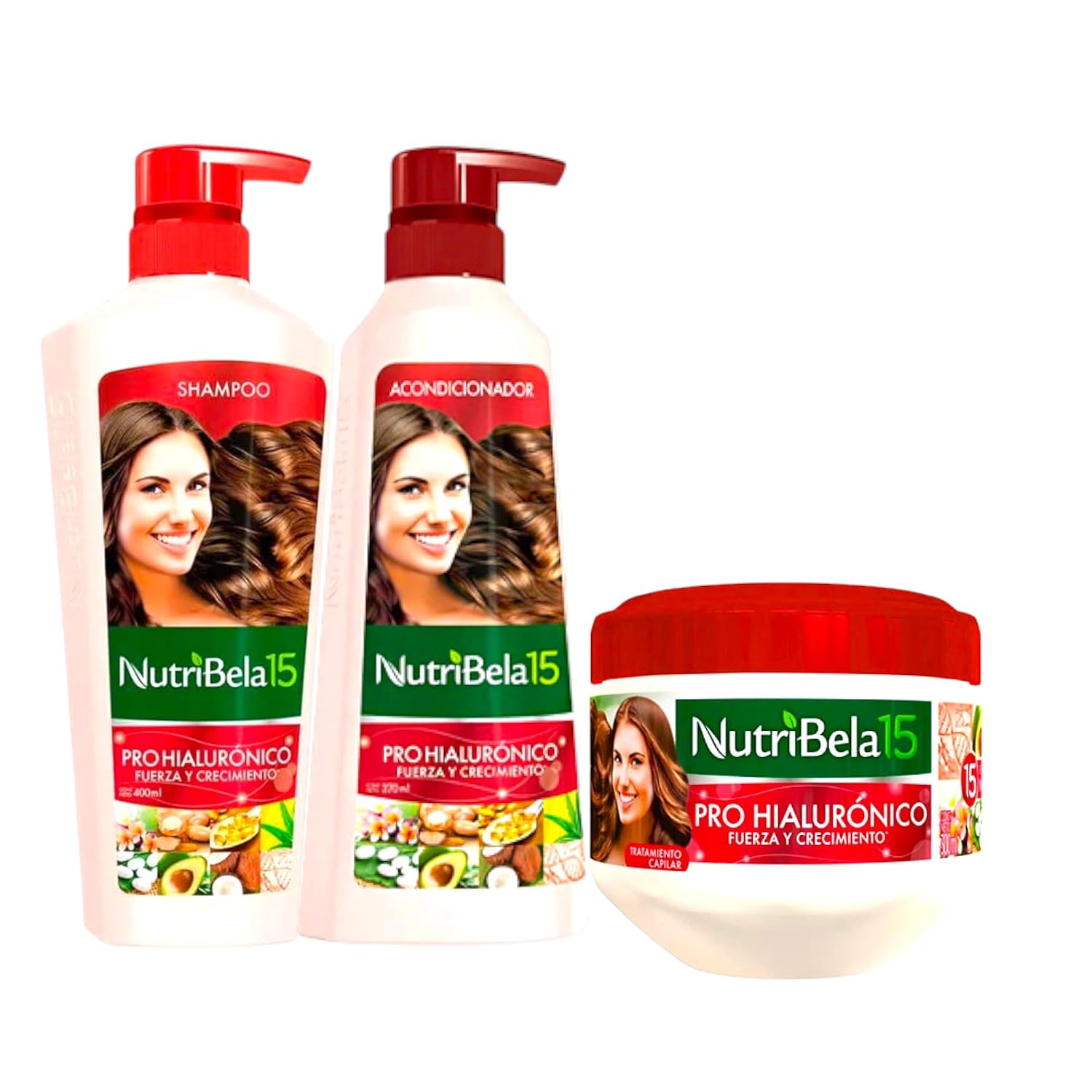 NutriBela 15 Pro Hyaluronic Hair Care Set – Shampoo 400ml + Conditioner 370ml + Treatment 300ml (3 Pack)