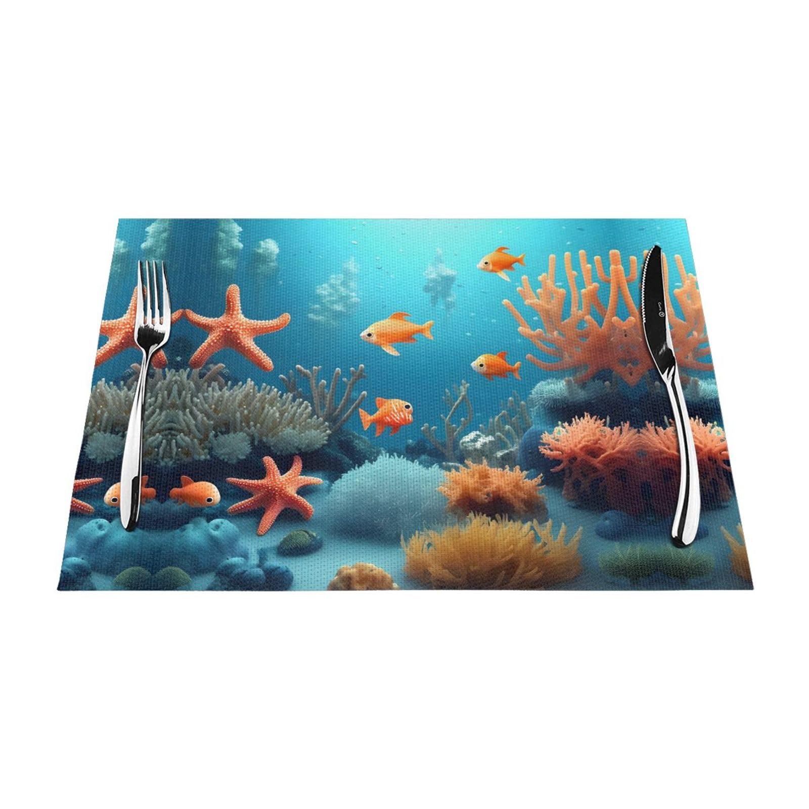 Set de table poisson corail tissé lot de 6 pièces 30x45 cm pour repas de famille