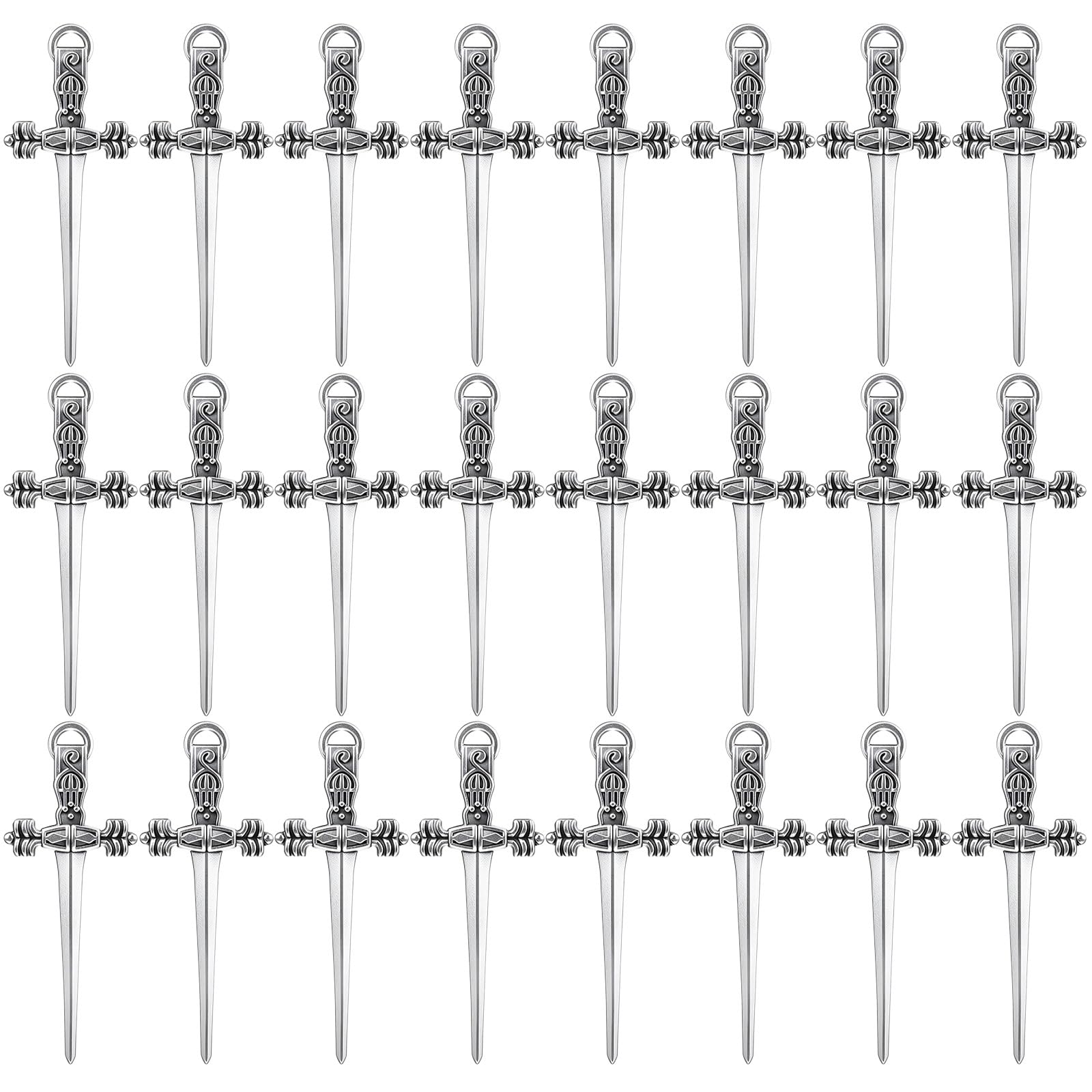 HJZHII 60 Pcs Antique Silver Sword Pendant, Goth Sword Bookmarks Charms Alloy Swords Pendants Small Metal Daggers Decoration Metal DIY Jewelry Making