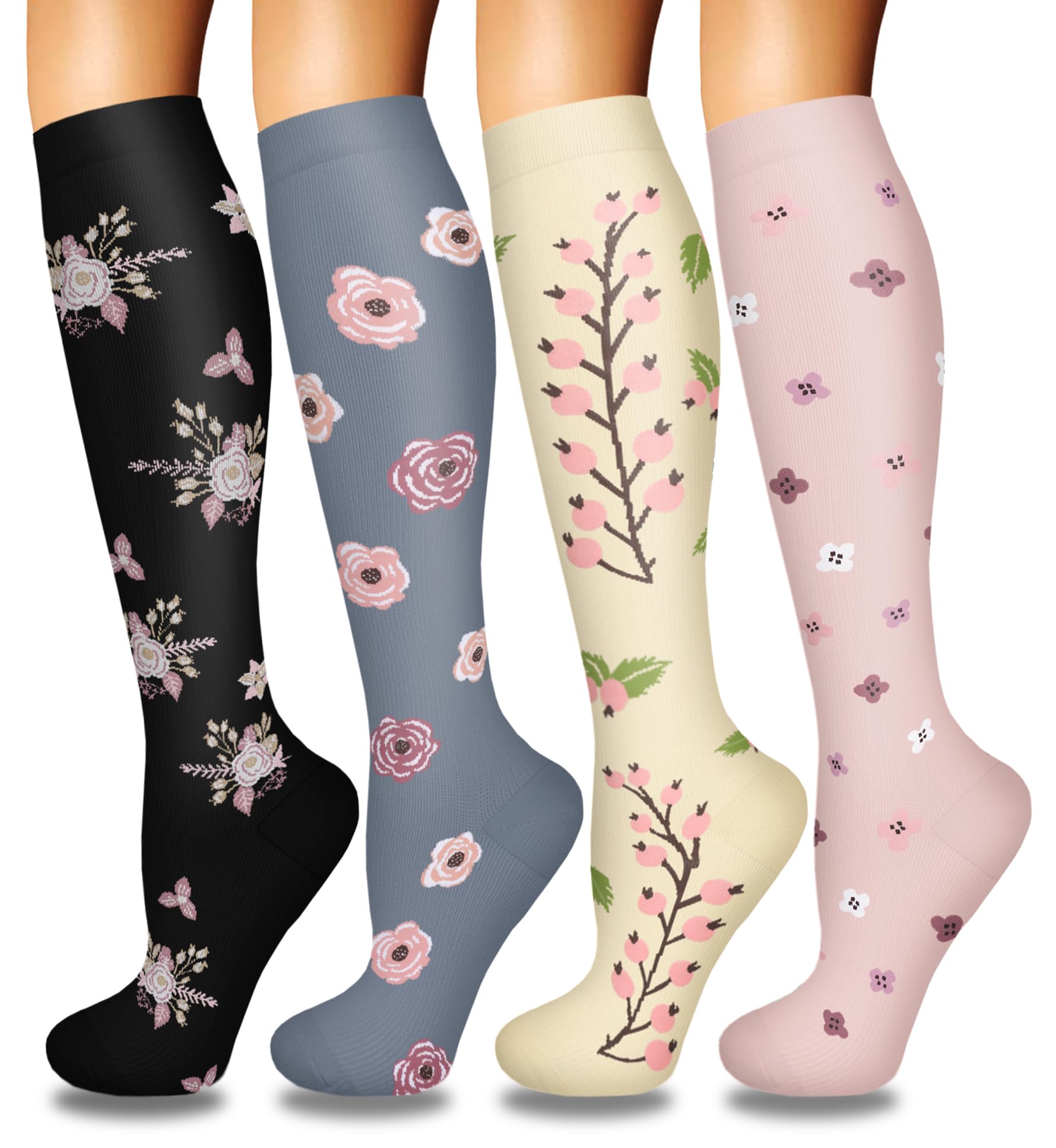4 Pairs Compression Socks for Women Circulation-Best Support for Nurses,Running,Athletic,Travel