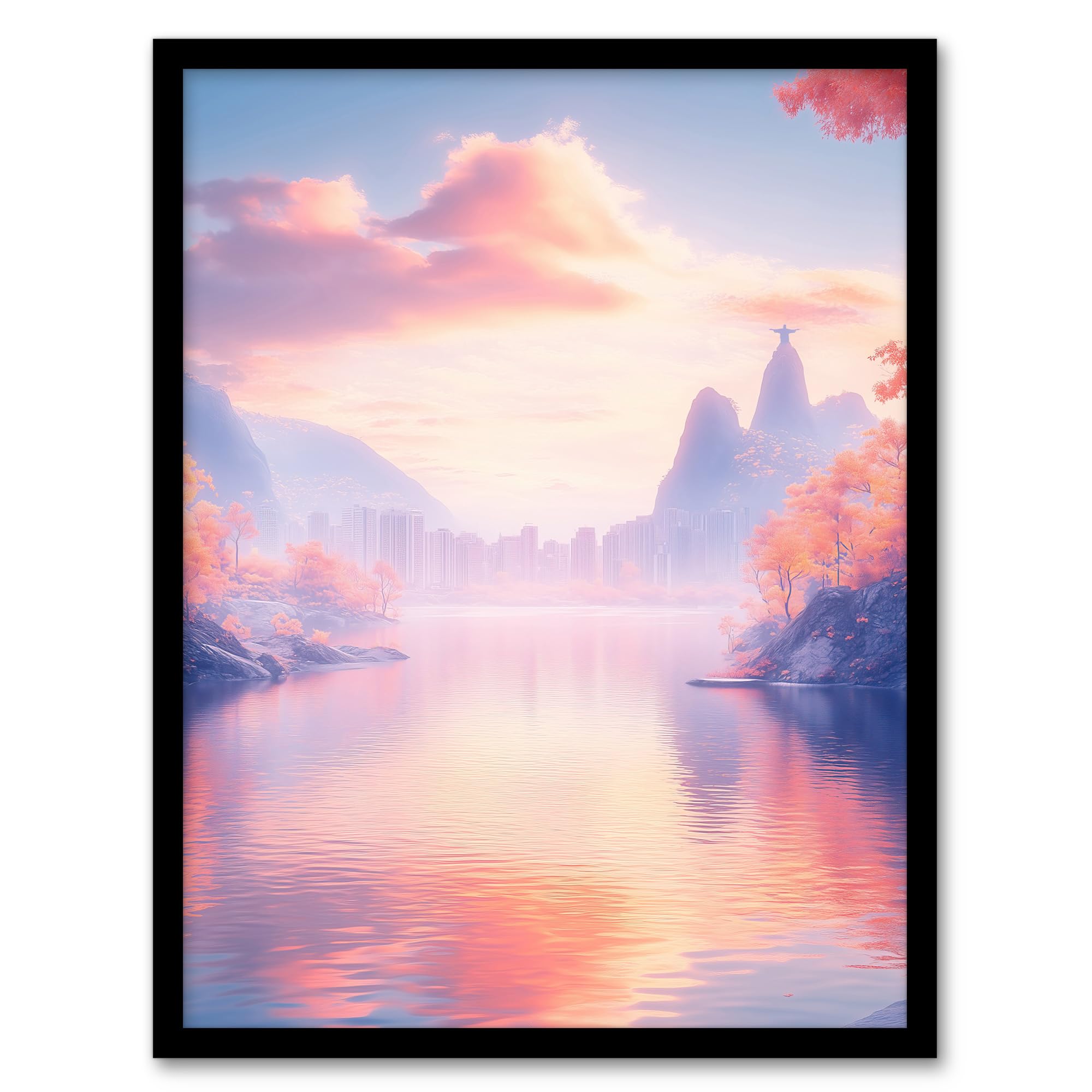 Artery8 Rio De Janeiro Coastal View Fantasy Landscape Living Room Artwork Framed Wall Art Print A4