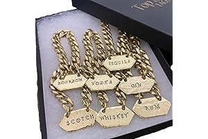 Liquor Decanter Chain Label Set: Hexagon Brass Tags for Bottles