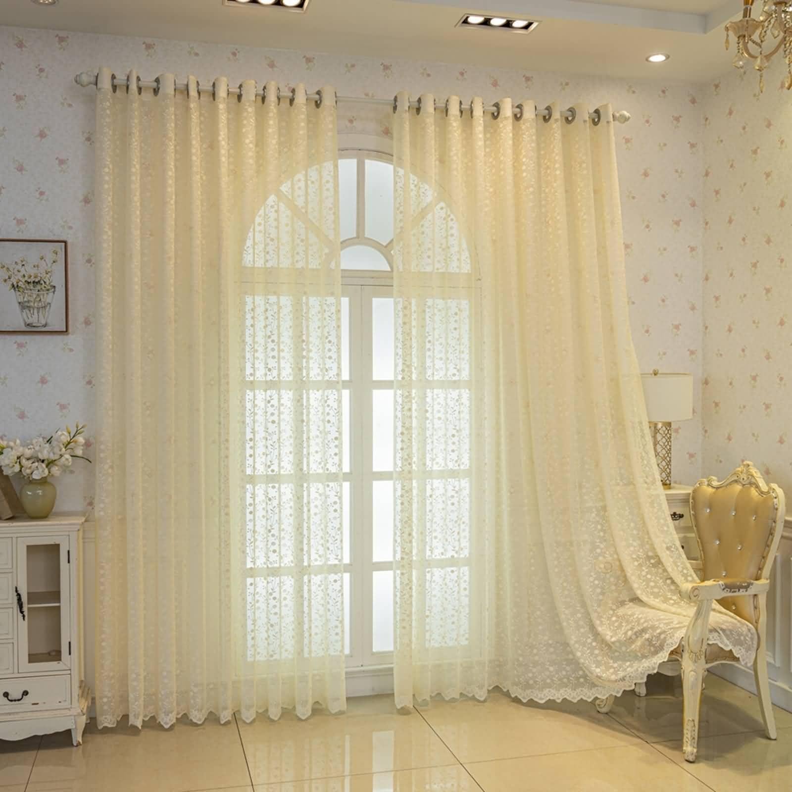Rideaux transparents salon et chambre beige uni 132x274 grand format pour voiler vos pièces.