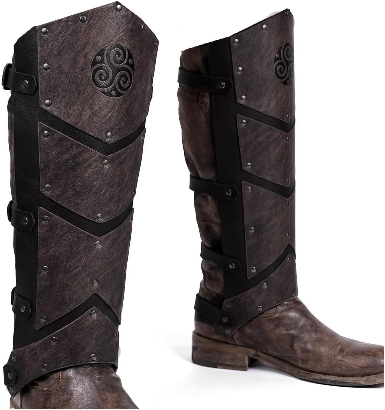 KOTORA Medieval Faux Leather Leg Armor Boot Covers Vintage Renaissance Knight Leg Guards Gaiters Cosplay Costume Accessories
