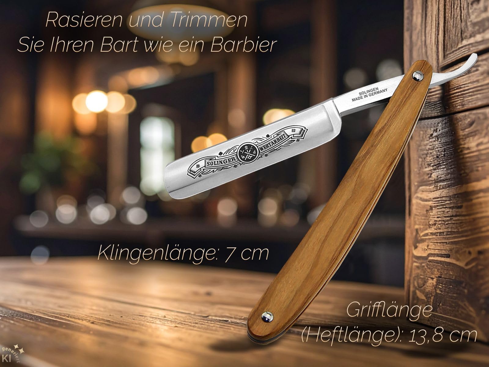 Solingen Rasiermesser-Set Solinger Bartmesser Streichriemen und Paste | Traditionelles Nassrasur Rasiermesser mit Olivenholzheft / Solinger Streichriemen und schärf Paste aus Made in Germany