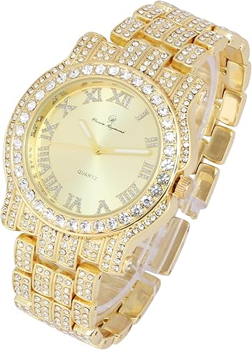 Miniatura 9 de Bling-ed Out Ultimate Hip Hop Royalty - Reloj para hombre con indicadores de tiempo de números romanos o diamantes helados esfera de colores