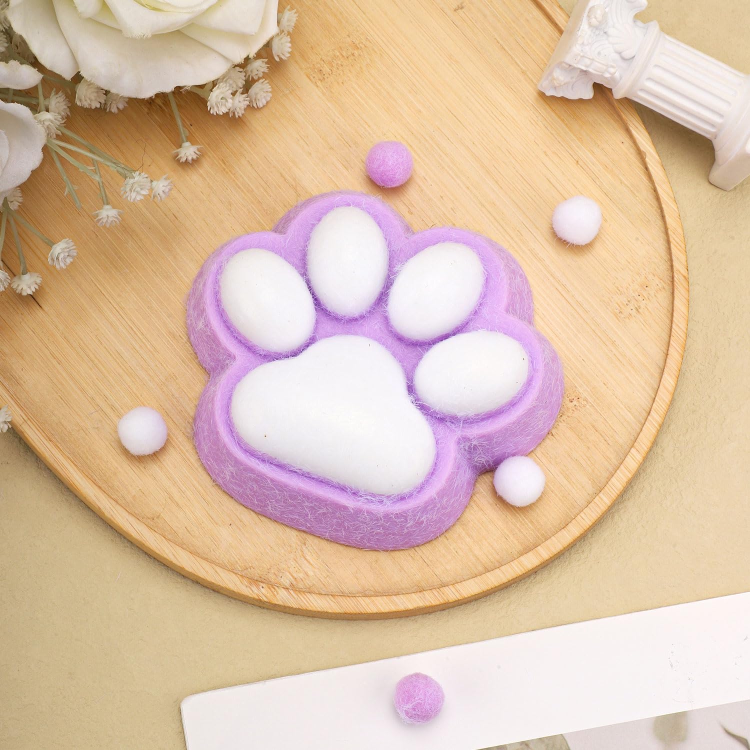 Big Cat Paw Squishy Toys, Taba Squeeze Soft Elastic Large Fidget Kitty Paw with Fur Pinch Fufu Toy Pressure Stress Alleviation Gift for School Office (Purple) - Image 3