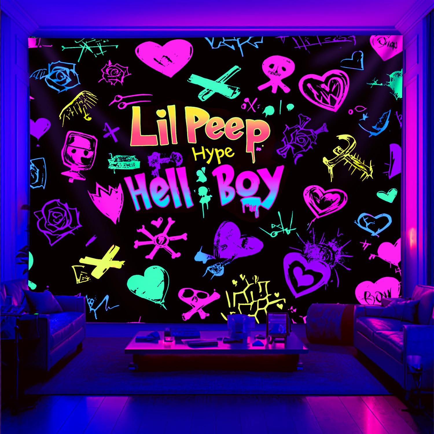 Amazon.com: PSYHILAR Blacklight Lil Peep Tapestry for Bedroom