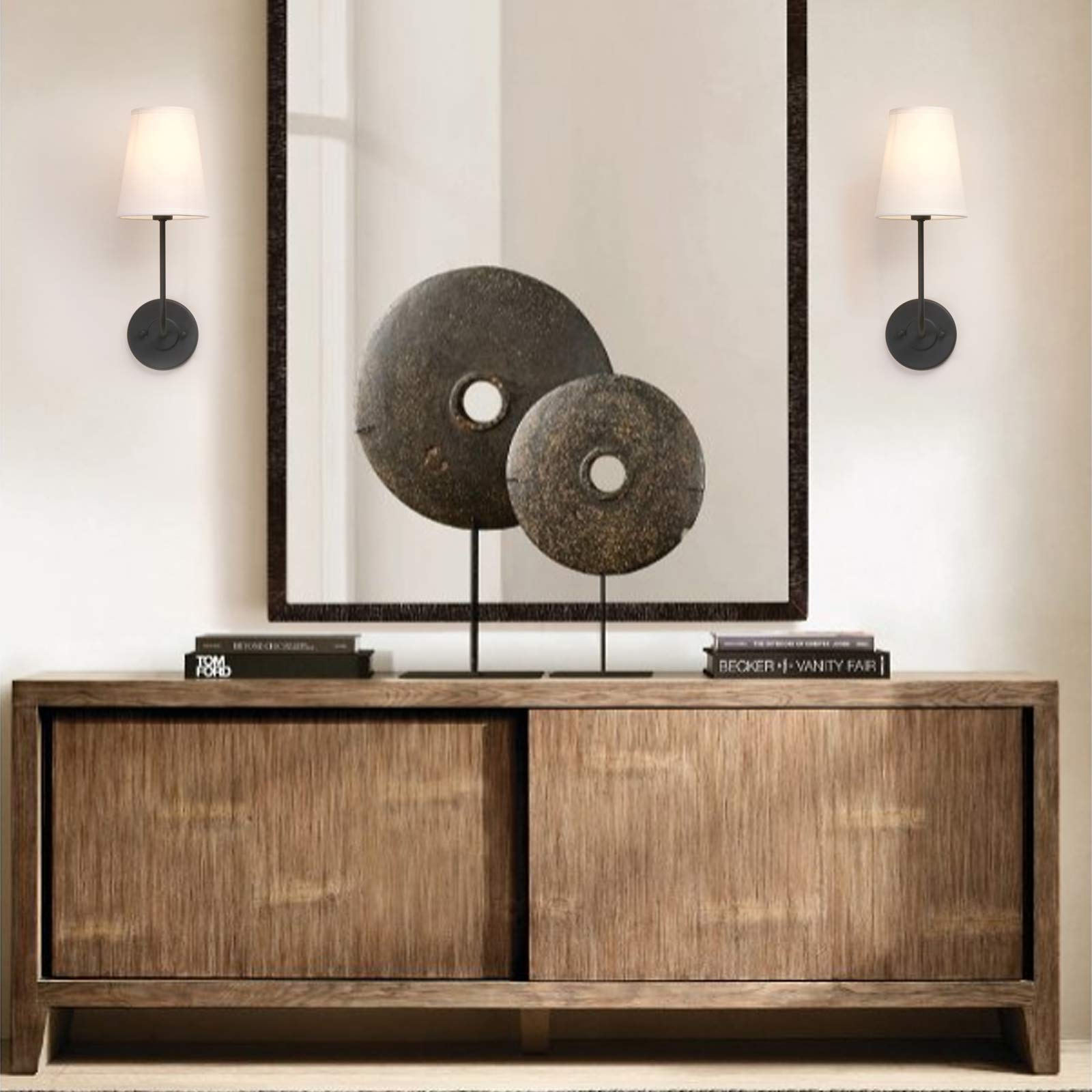 Yosoan Wandlampe Beige Trichter Stoffschirme Wandleuchte Einfache Moderne Mode Kreative Wandleuchte mit Stoffschirme (2 Stücke Schwarz Farbe)