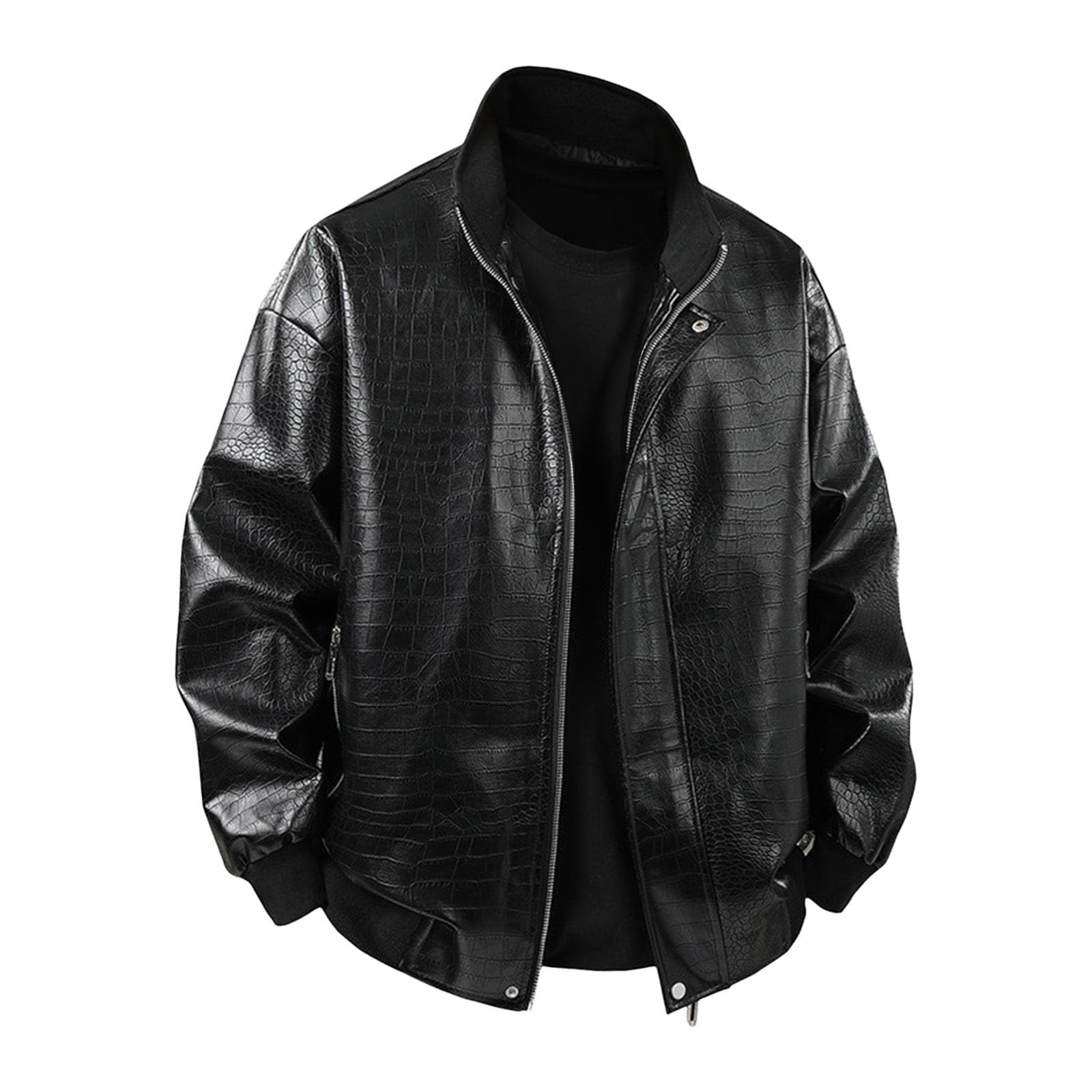 Chaqueta corta de piel para hombre con patrón de reptiles y cuello alto