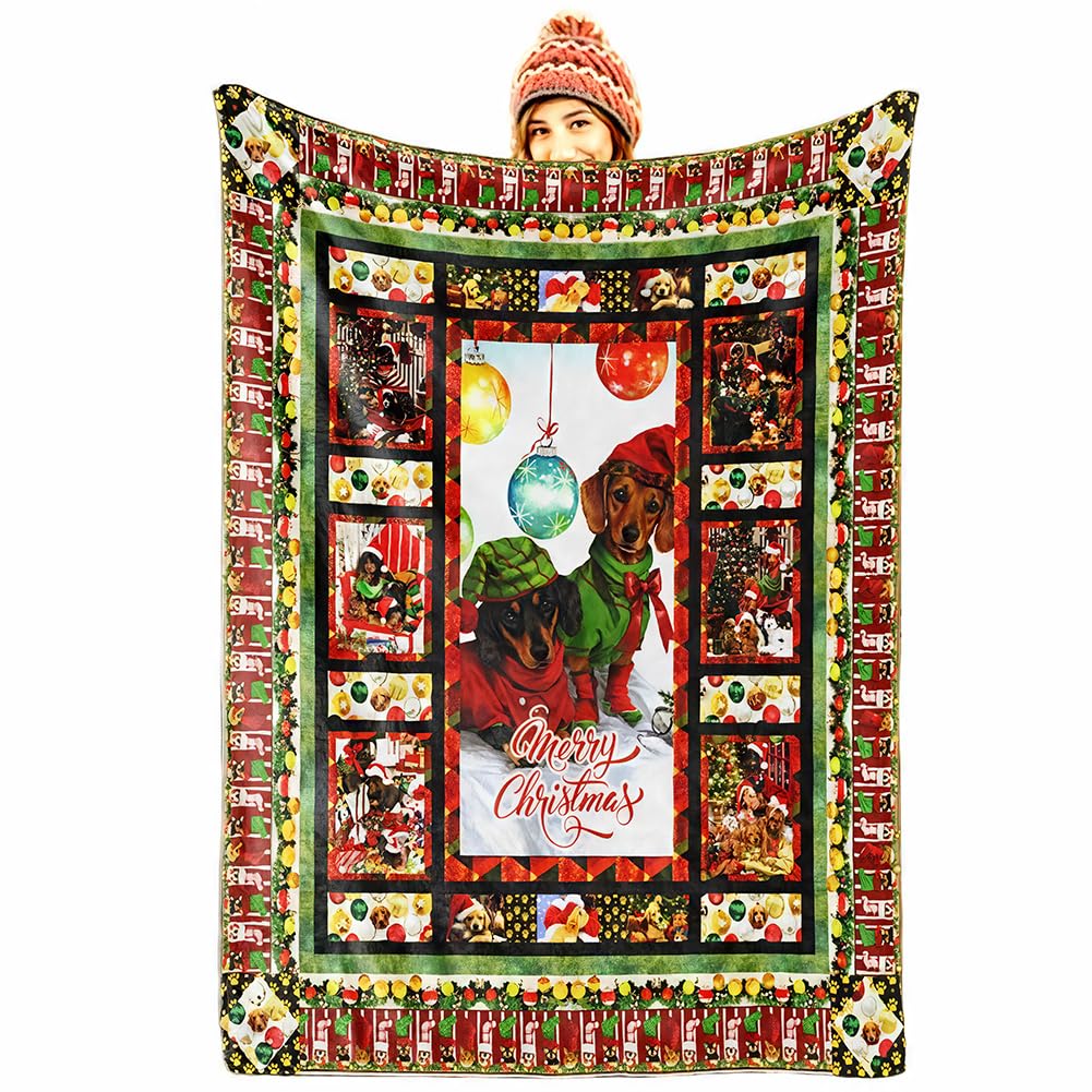 Mantas, Manta Navideña, Manta navideña Diseño de Perro Salchicha, Adecuado para su Uso en Sofás Camas y Dormitorios., Regalos de Año Nuevo para Adultos y Niño - 150 * 100cm