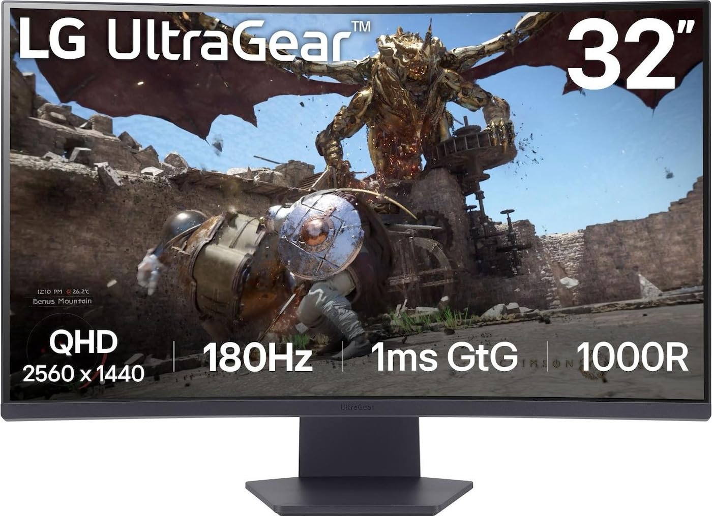 LG Electronics UltraGear 32GS60QX-B (80 cm (31.5 Zoll), schwarz, WQHD, VA, Curved, AMD Free-Sync, 180Hz Panel)