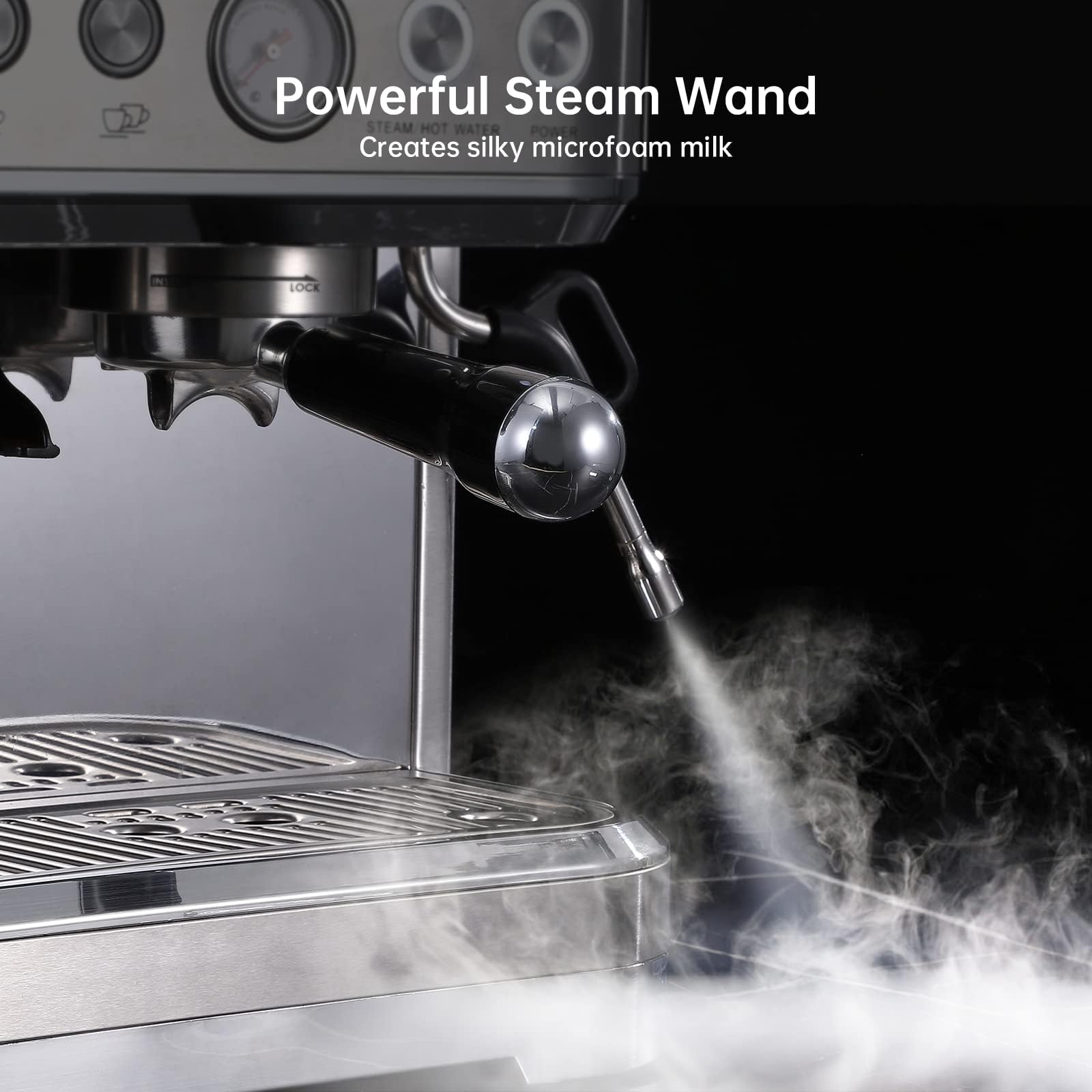 Macchina per Espresso Macchina del Caffè con Macinacaffè Integrato Portafiltro 8 Livelli di Macinazione 15 Bar Pressione Pompa 3 Livelli di Temperatura Bolla di Latte Acciaio Inox Nero