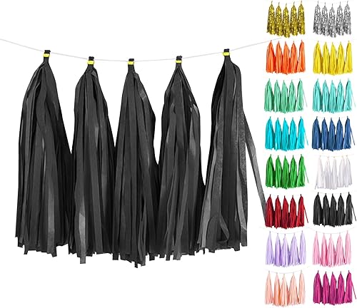 Guirnalda de borlas negras, 20 unidades, papel de seda, guirnalda de borlas para fiesta, cumpleaños, boda, decoración de mesa de baby shower