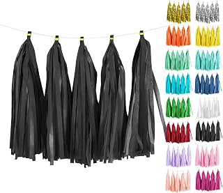 Black Tassel Garland 20 Pcs, Tissue Paper Tassels Garland Banner for Party Birthday Wedding Decoration Supplies Table Decor Balloon Tails