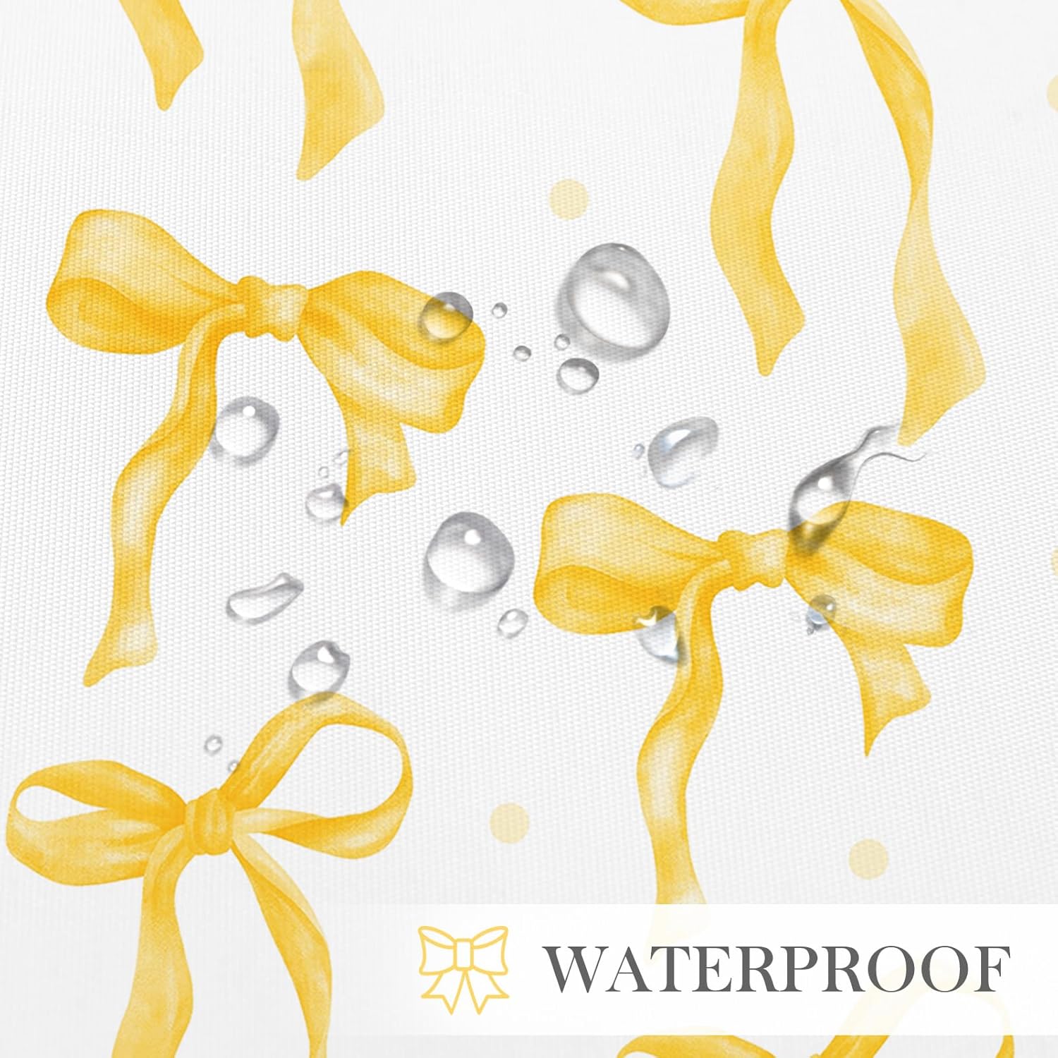 Litabel Cute Bow Shower Curtain, Yellow Aesthetic Bowknot Shower Curtain for Bathroom, Modern Minimalist White Waterproof Fabric Shower Curtain Set, 72x72 Inch