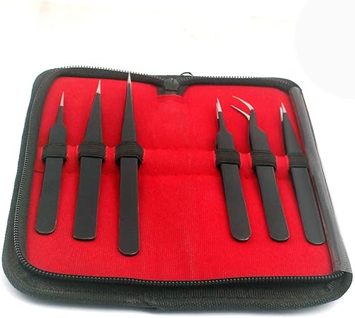 Miniatura 2 de Precise Canadá: 6 pinzas de acero inoxidable ESD antiestático, juego de pinzas de mantenimiento, herramientas no magnéticas ESD DIY