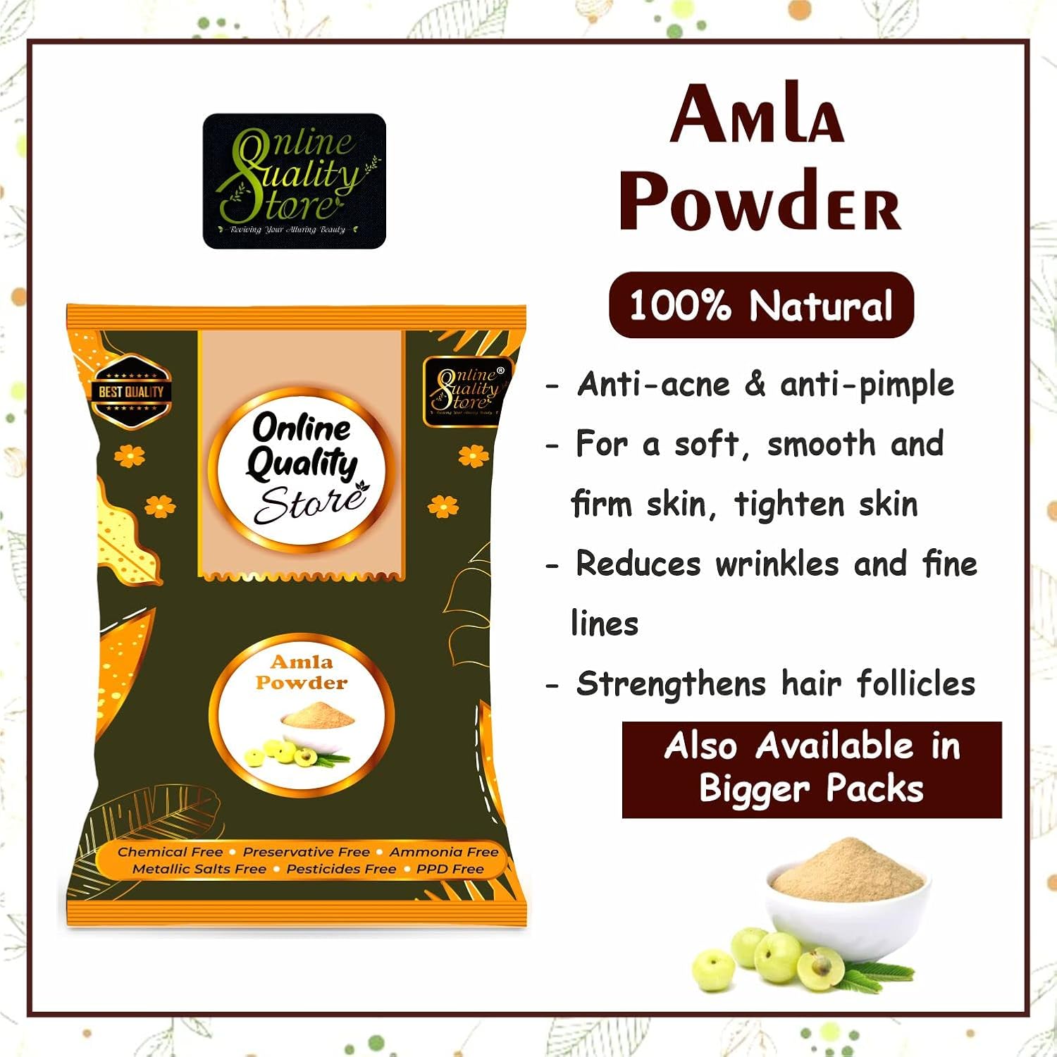 Online Quality Store Amla, Reetha, Shikakai, Bhringraj and Hibiscus Powder for Hair |hair mask for dry and frizzy hair |hair pack powder |hair pack combo |hair mask for smoothening hair,1400g 3 71C3LJommSL. SL1500
