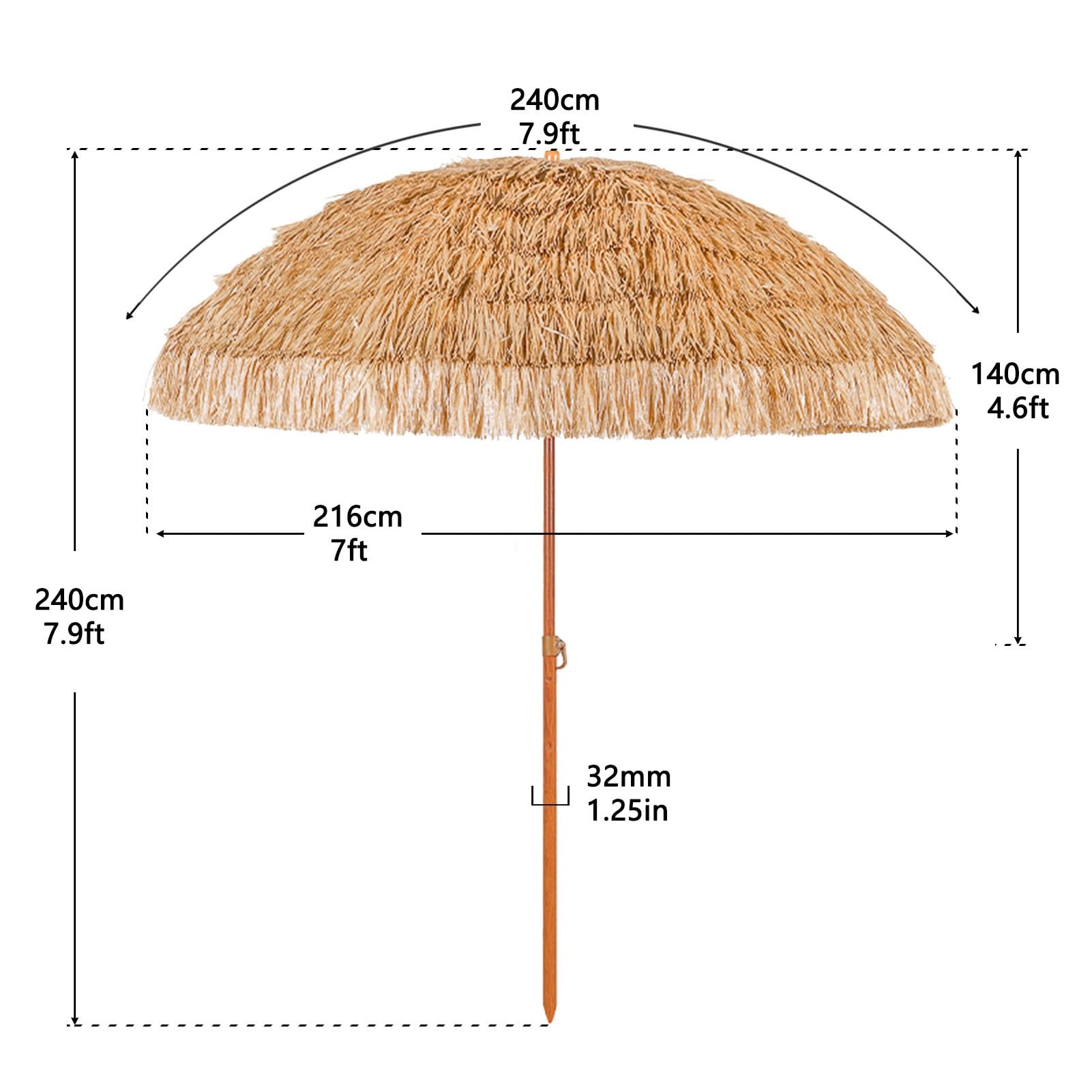Parasol ogrodowy Haiian z 8 żeberkami, przechylanie guzików Tiki Parasol, parasol na balkony,Baseny i podwórka