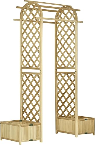 Outsunny Arco de boda de madera de 7.5 pies, árbol de arco de jardín para plantas trepadoras y diseño de enrejado, ideal para enredaderas, o como